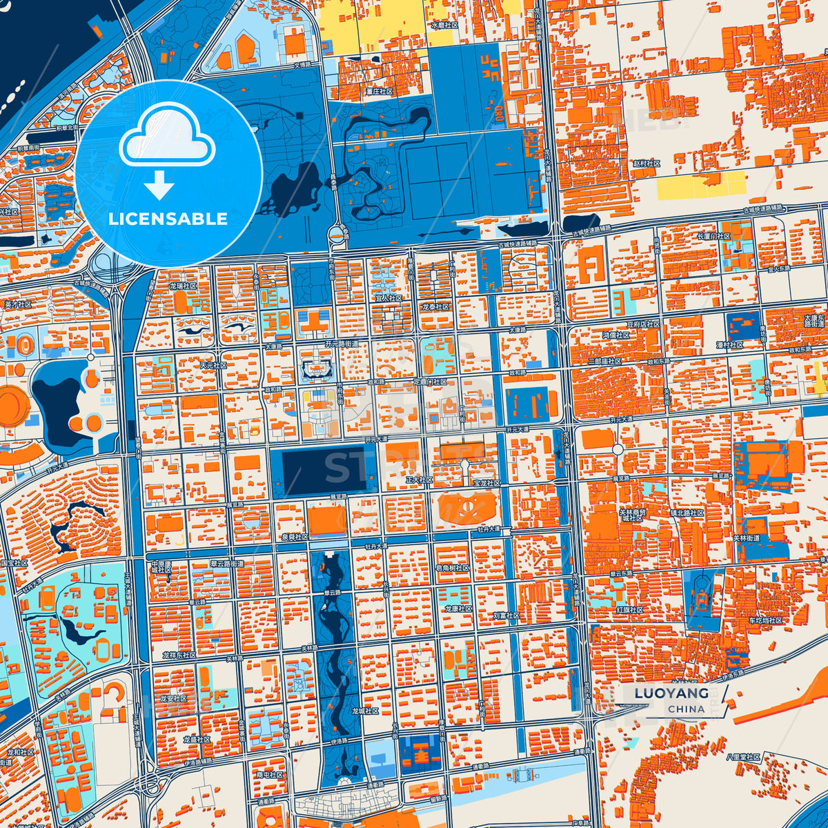 Canvas Print Template of Luoyang Street Map