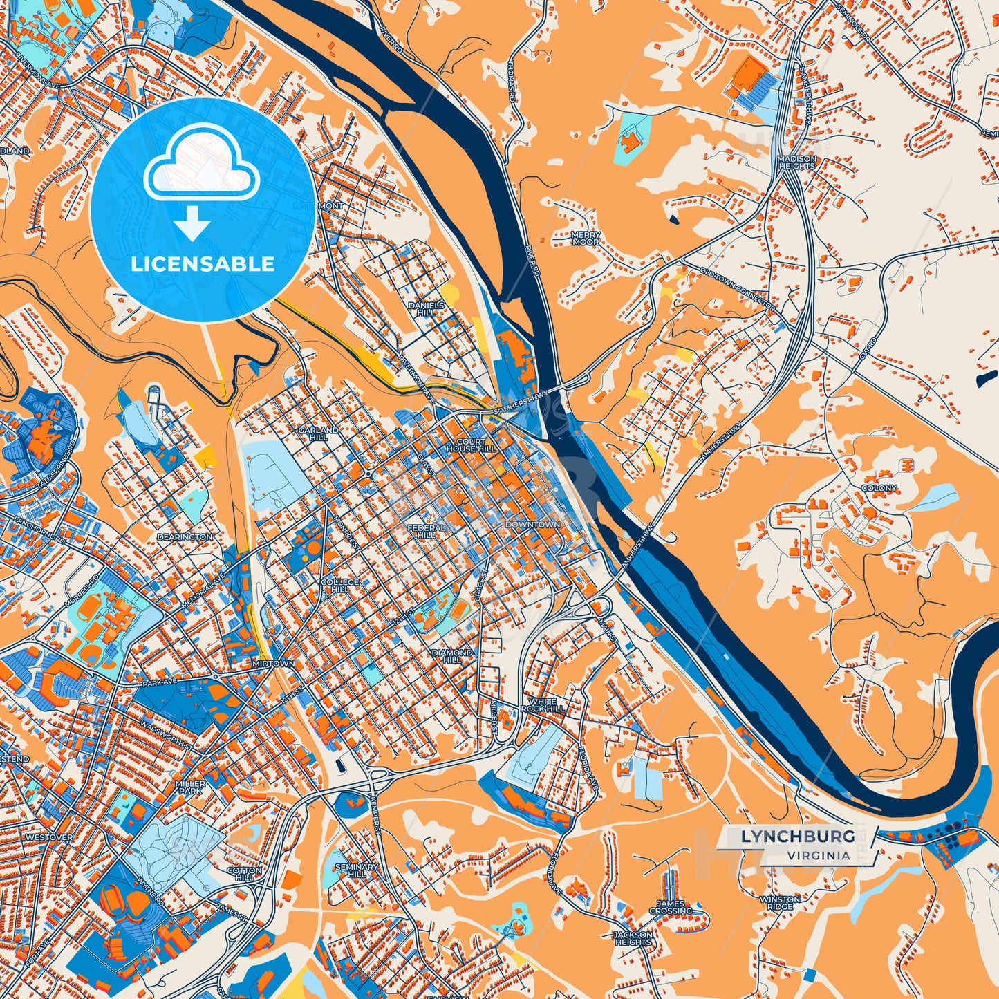Canvas Print Template of Lynchburg Street Map