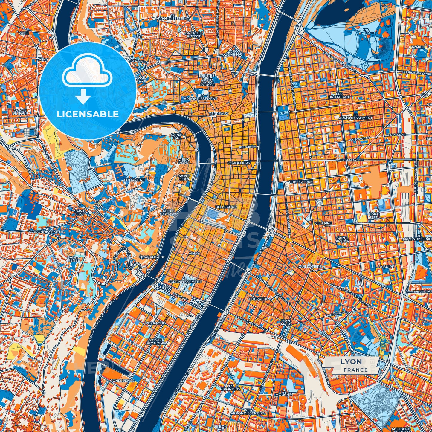 Canvas Print Template of Lyon Street Map