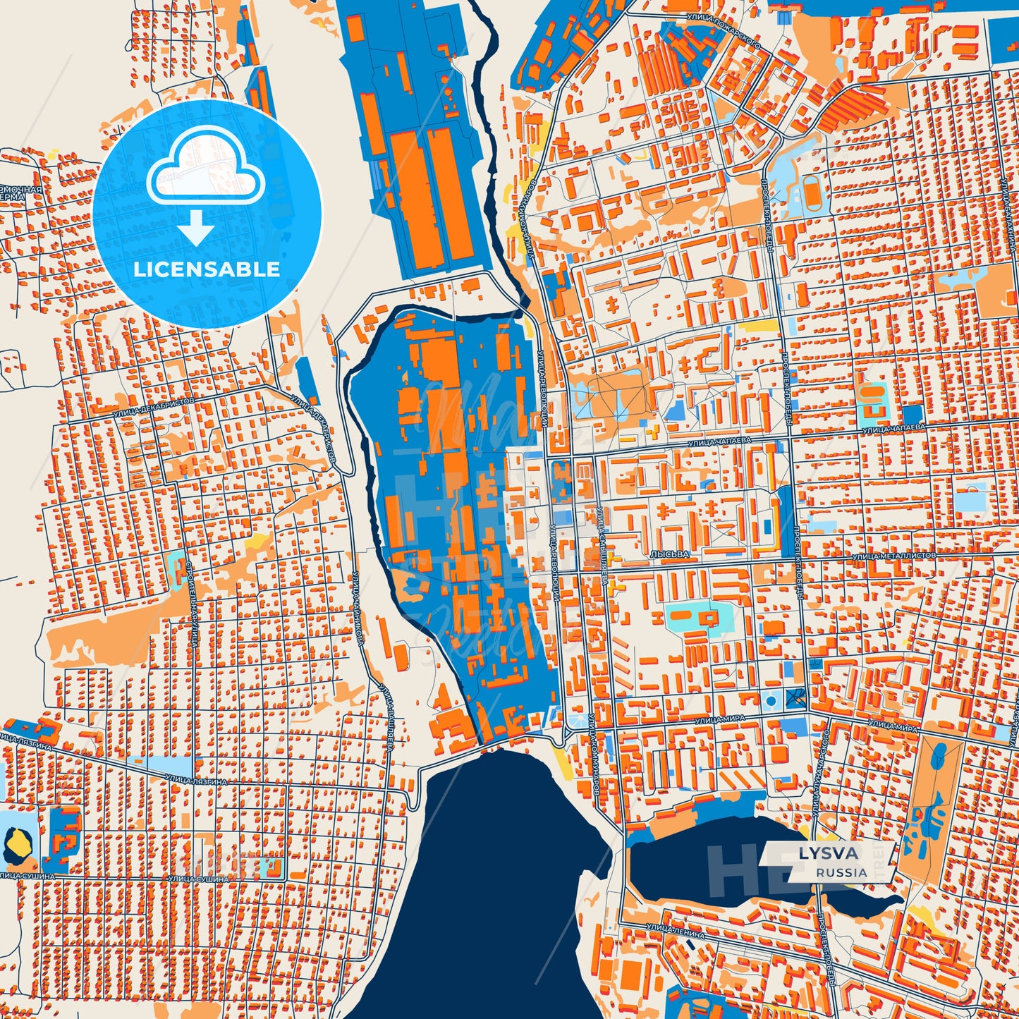 Canvas Print Template of Lysva Street Map
