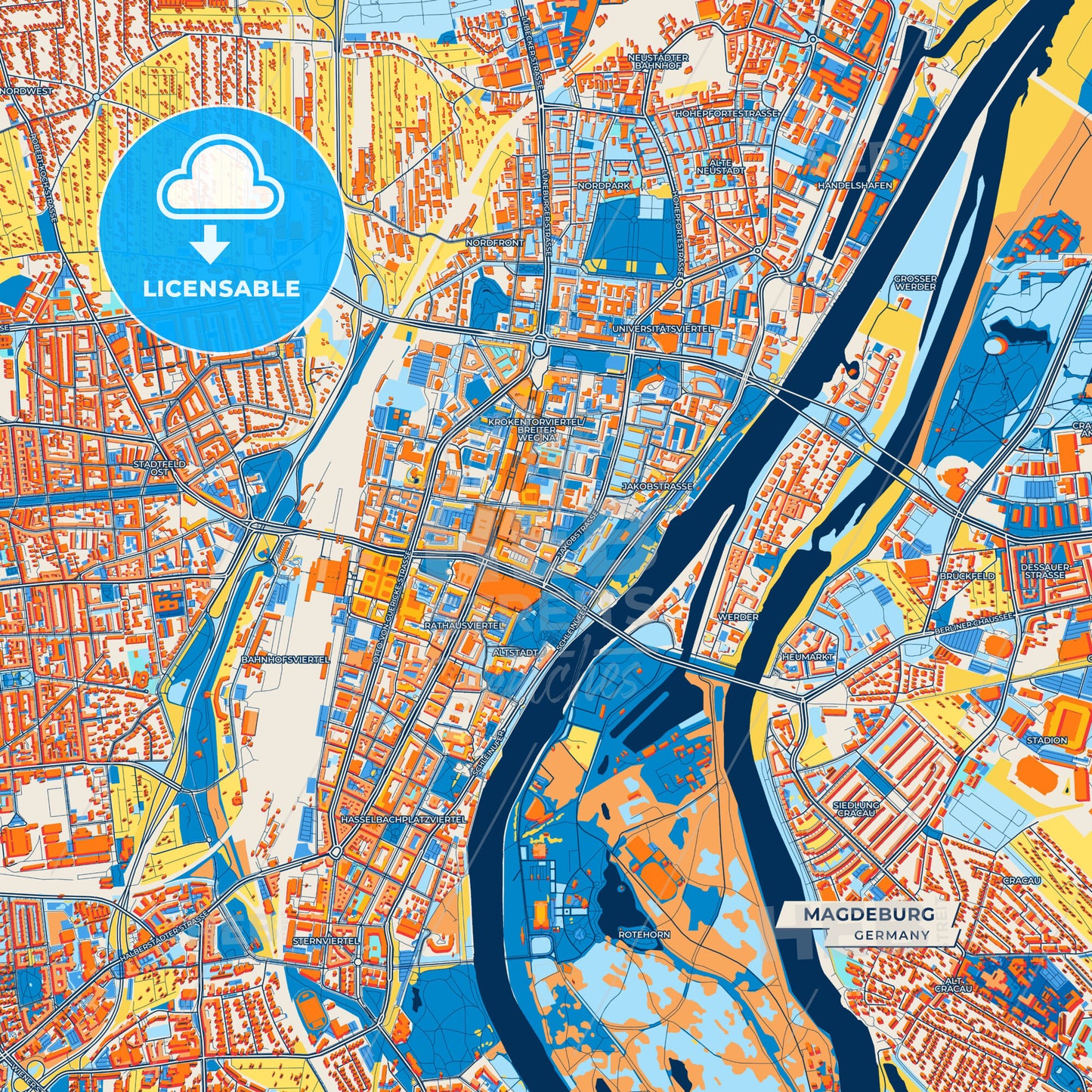 Canvas Print Template of Magdeburg Street Map