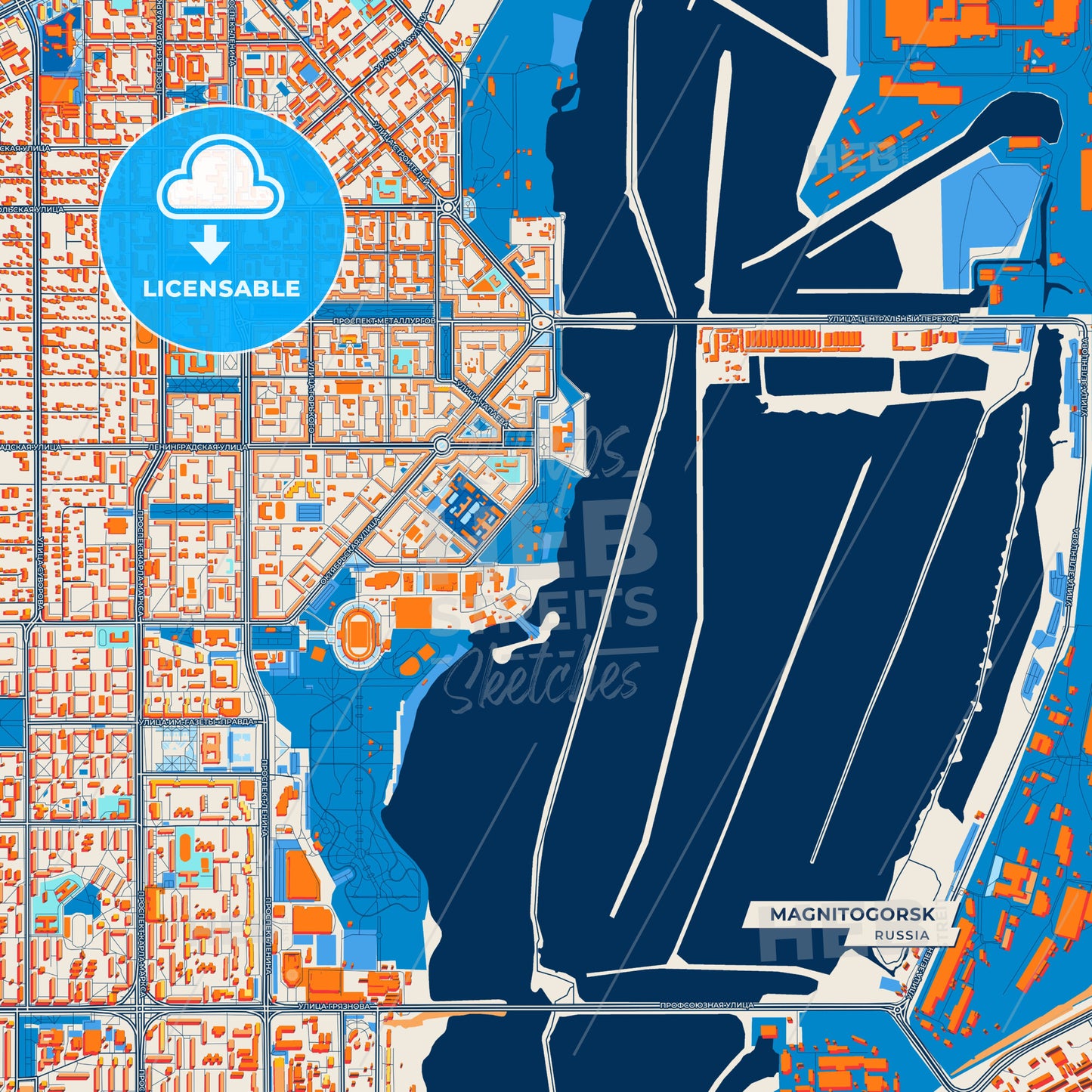 Canvas Print Template of Magnitogorsk Street Map