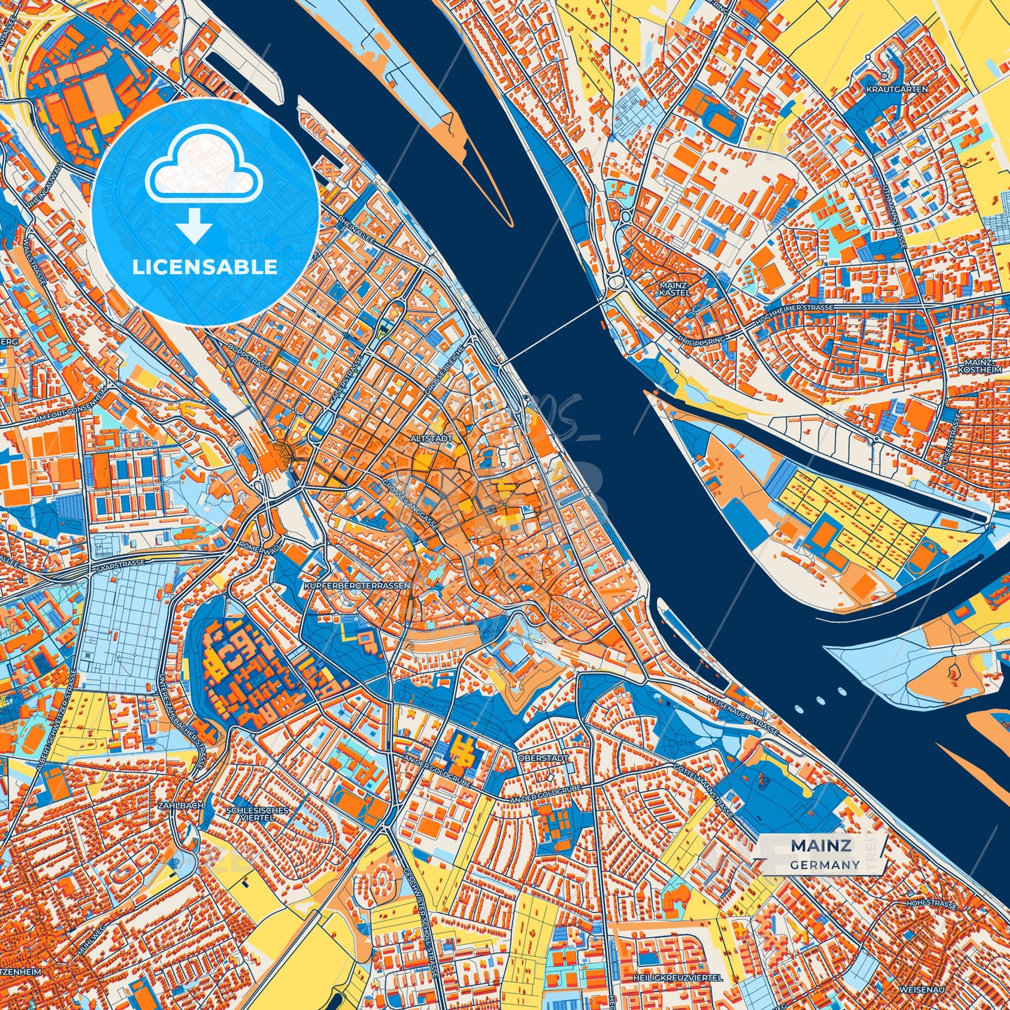 Canvas Print Template of Mainz Street Map