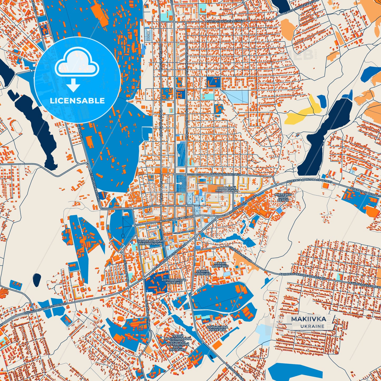 Canvas Print Template of Makiivka Street Map