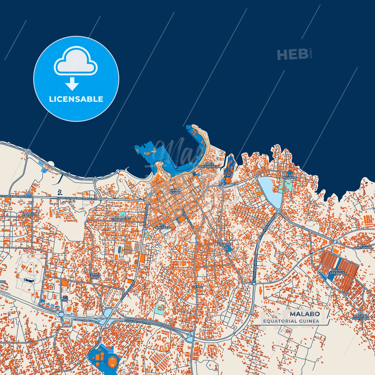 Canvas Print Template of Malabo Street Map