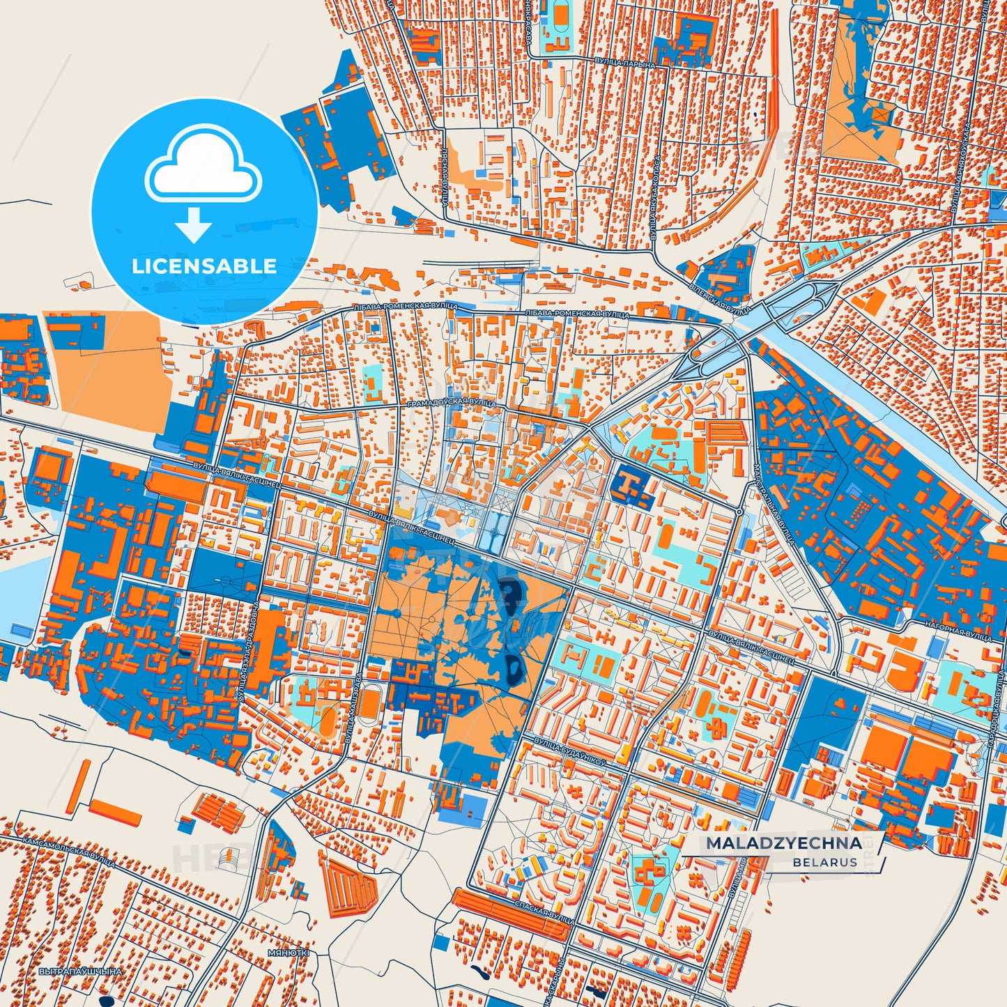 Canvas Print Template of Maladzyechna Street Map