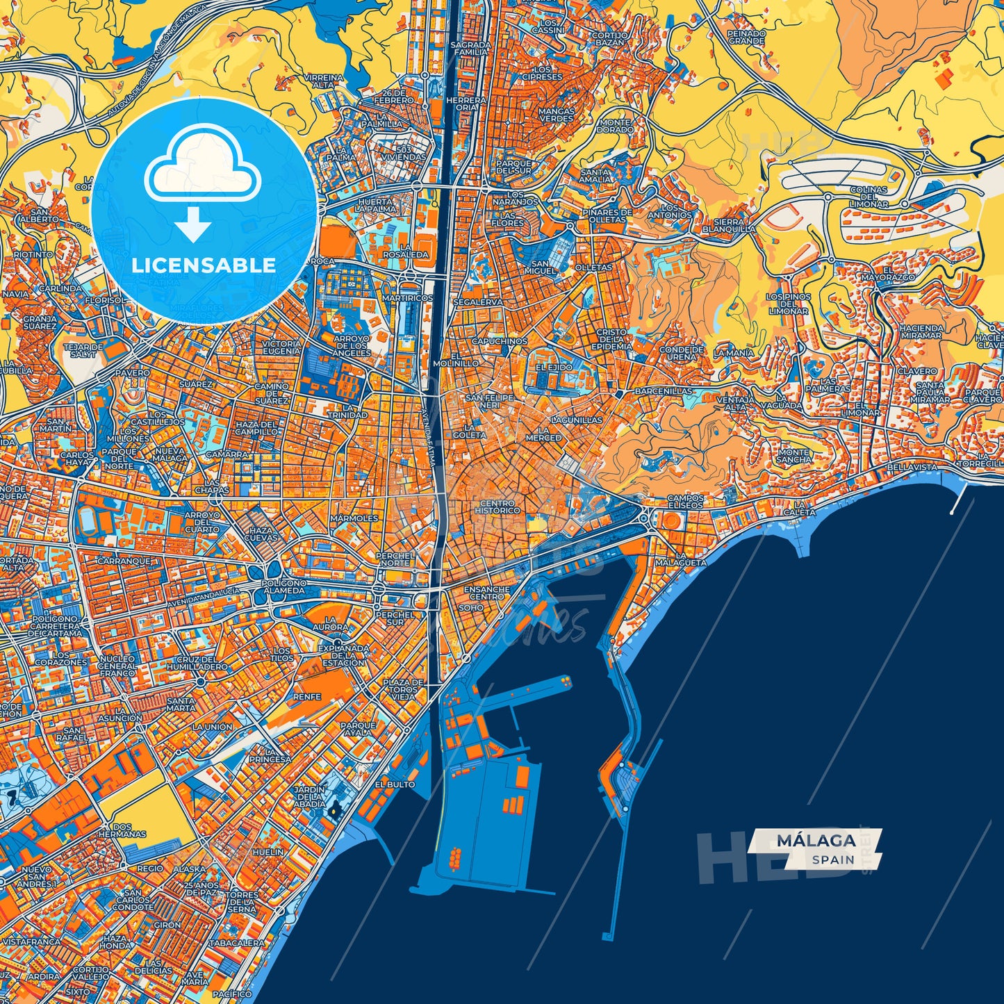 Canvas Print Template of Málaga Street Map