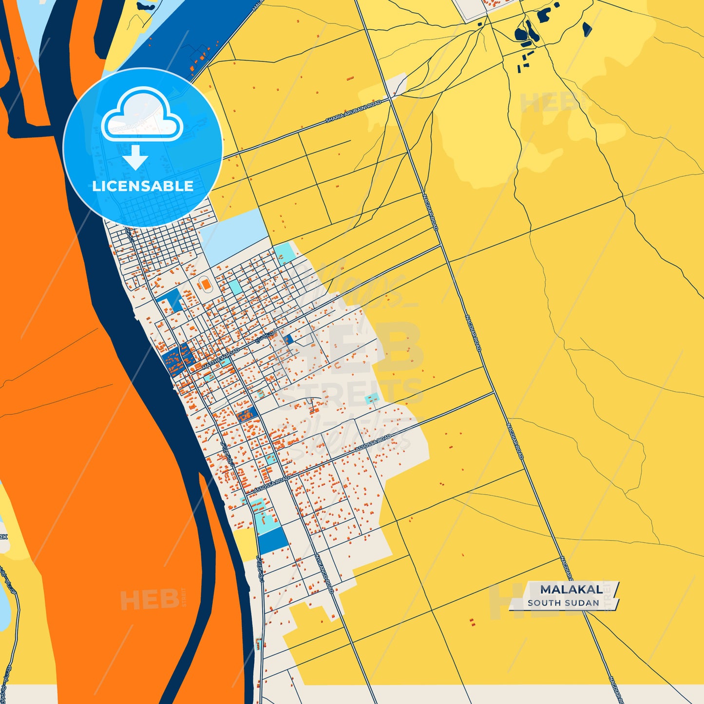 Canvas Print Template of Malakal Street Map