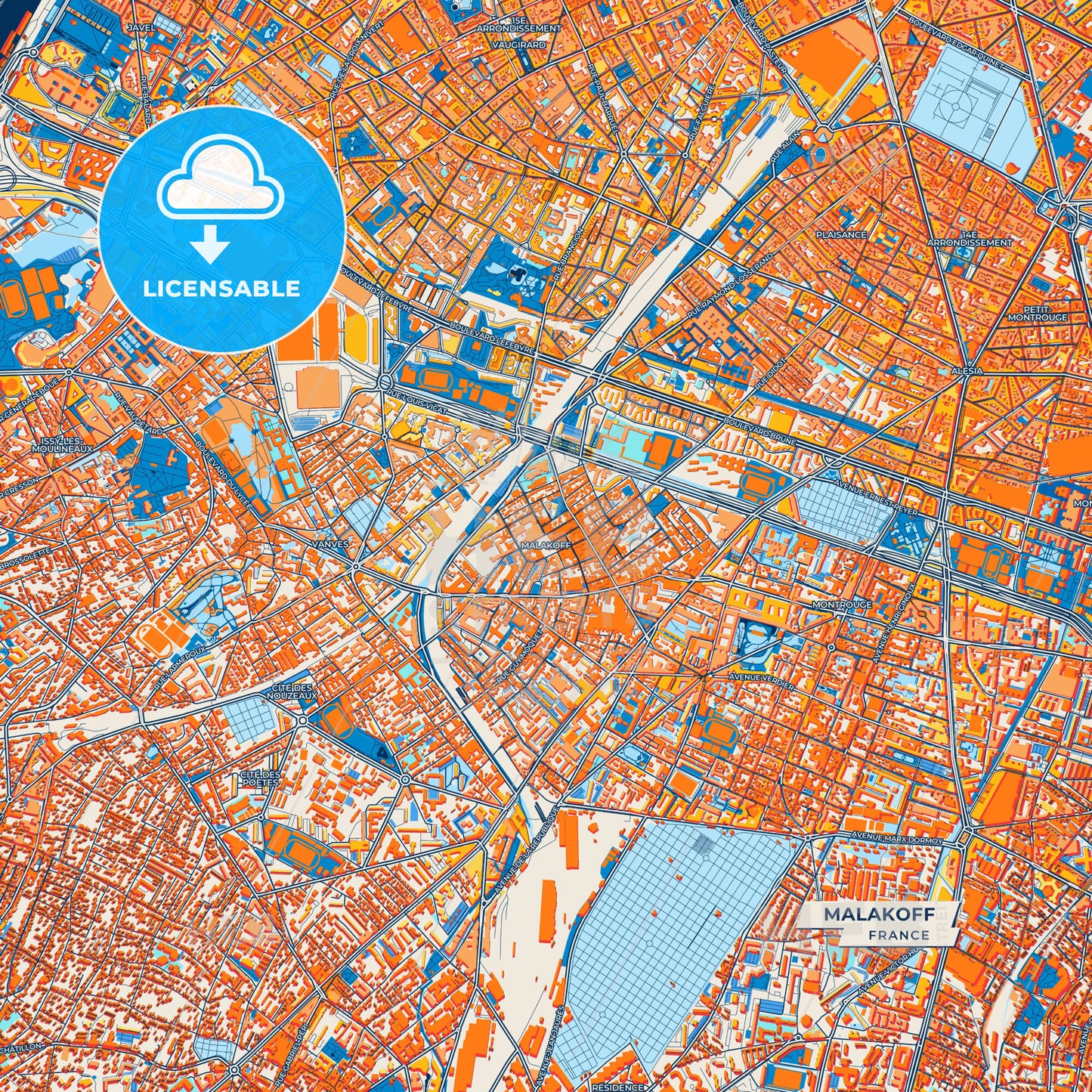 Canvas Print Template of Malakoff Street Map