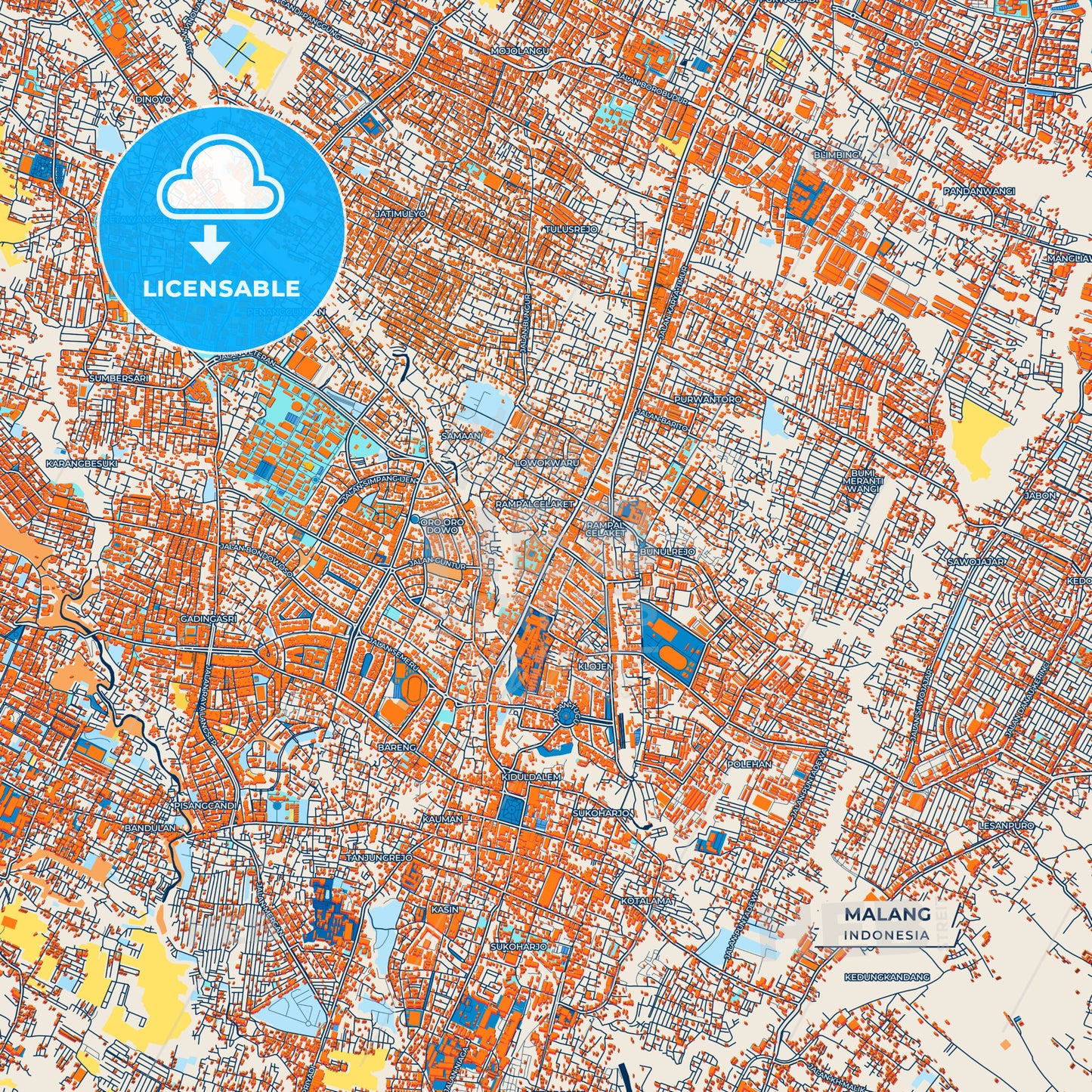 Canvas Print Template of Malang Street Map
