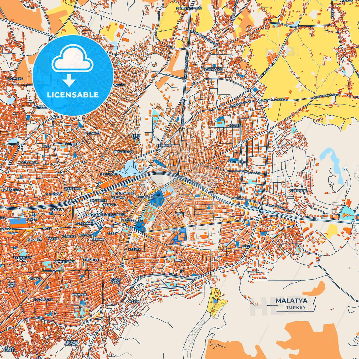 Canvas Print Template of Malatya Street Map