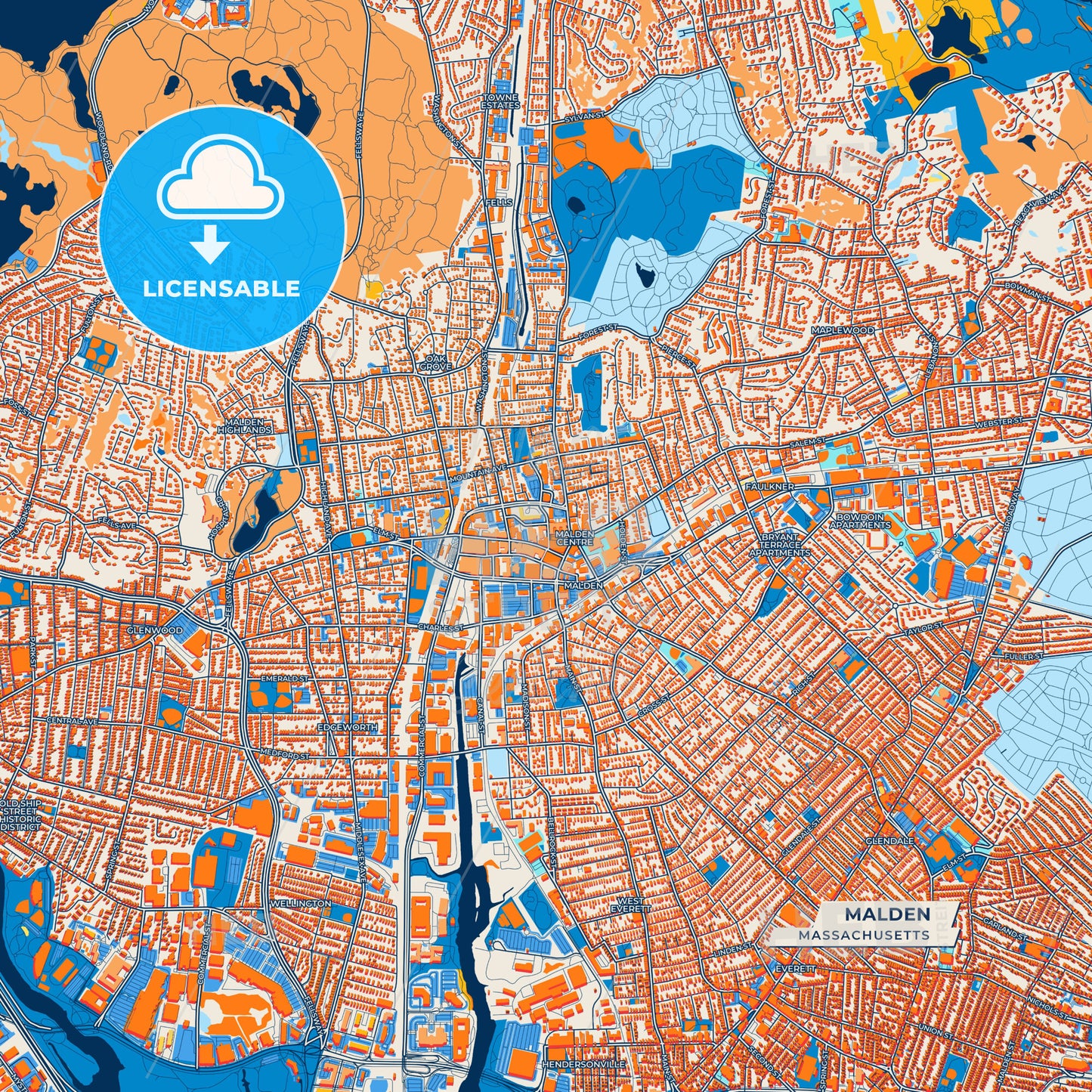 Canvas Print Template of Malden Street Map