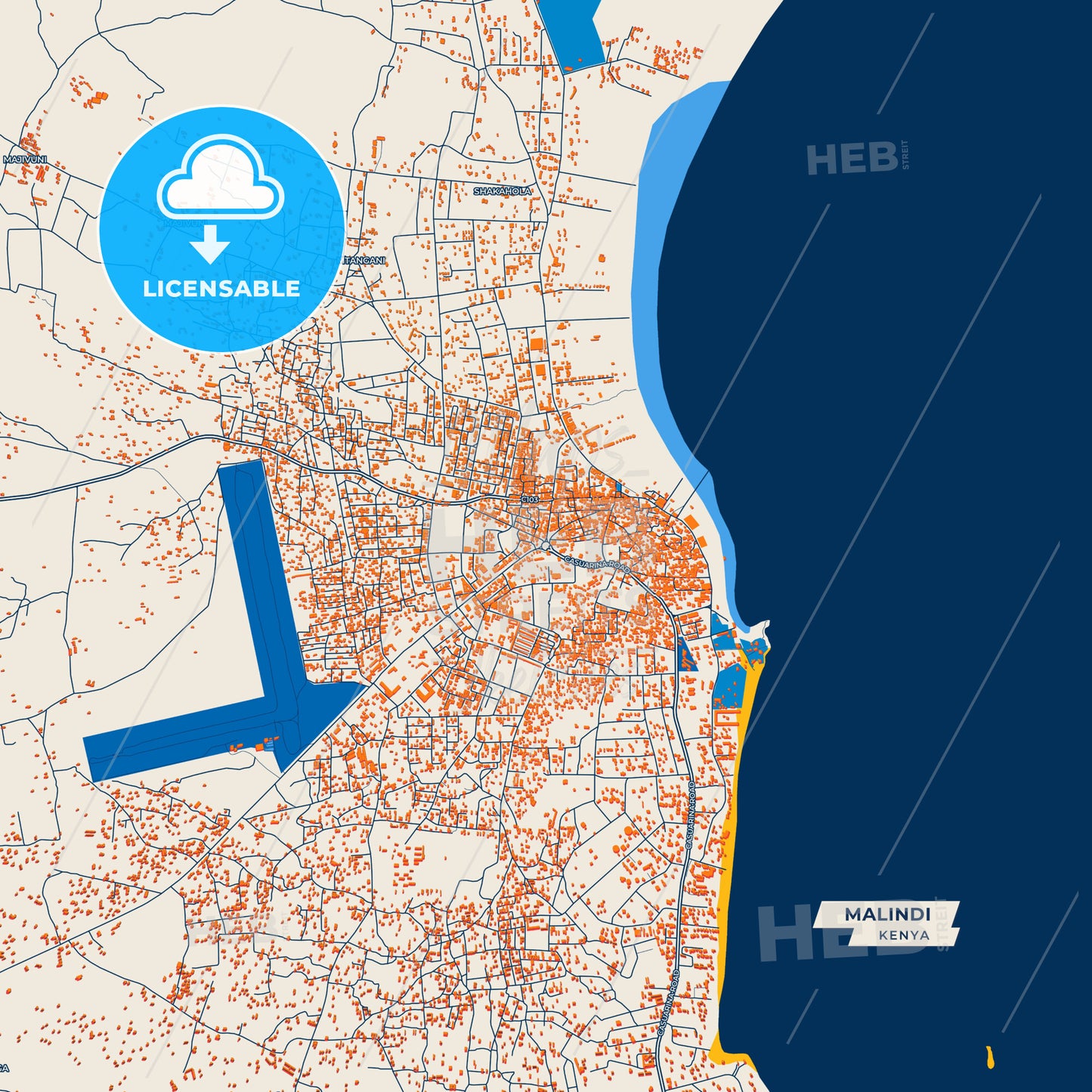 Canvas Print Template of Malindi Street Map