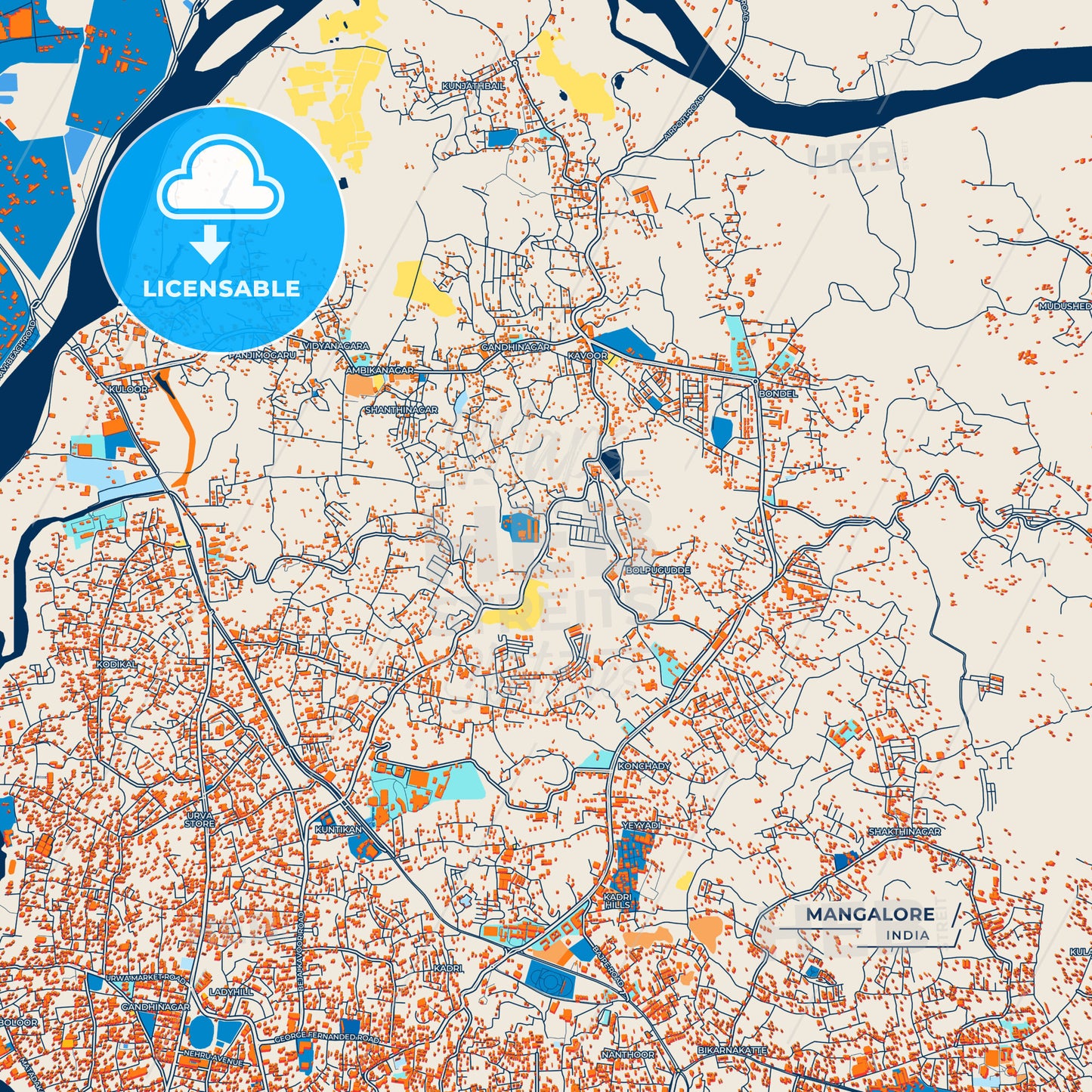 Canvas Print Template of Mangalore Street Map