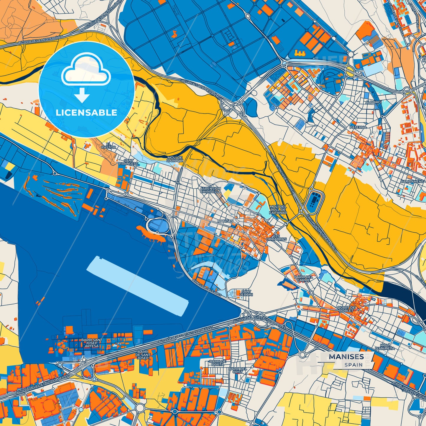 Canvas Print Template of Manises Street Map