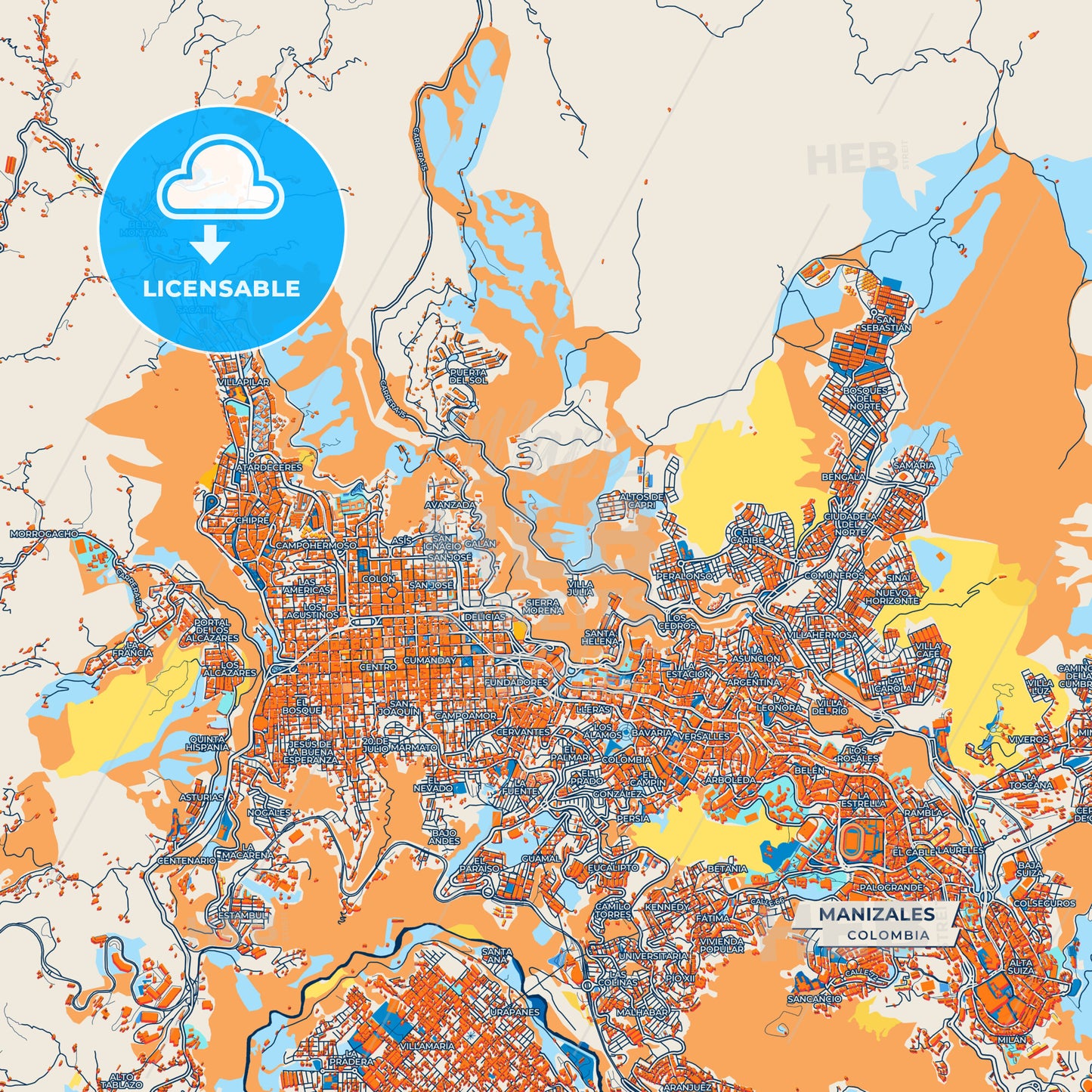 Canvas Print Template of Manizales Street Map