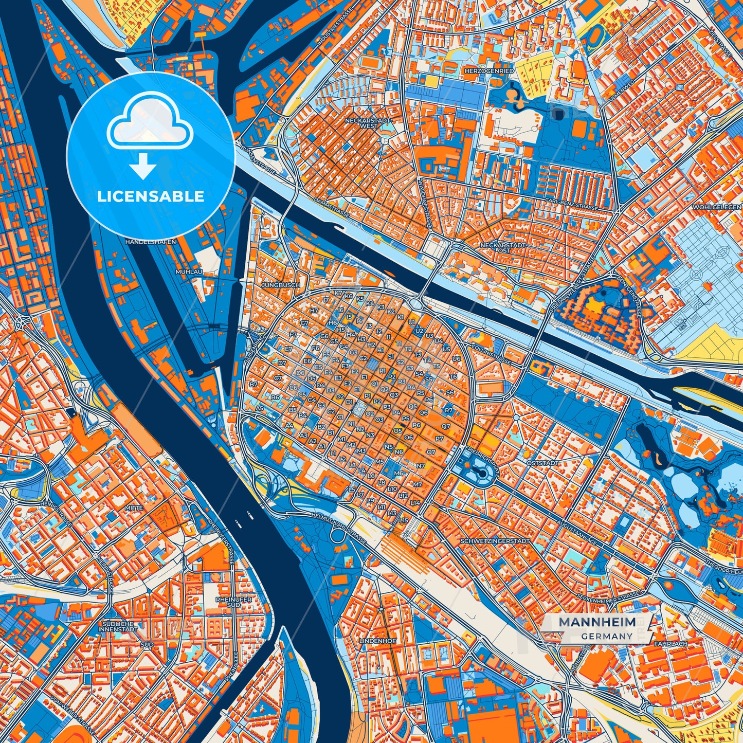 Canvas Print Template of Mannheim Street Map