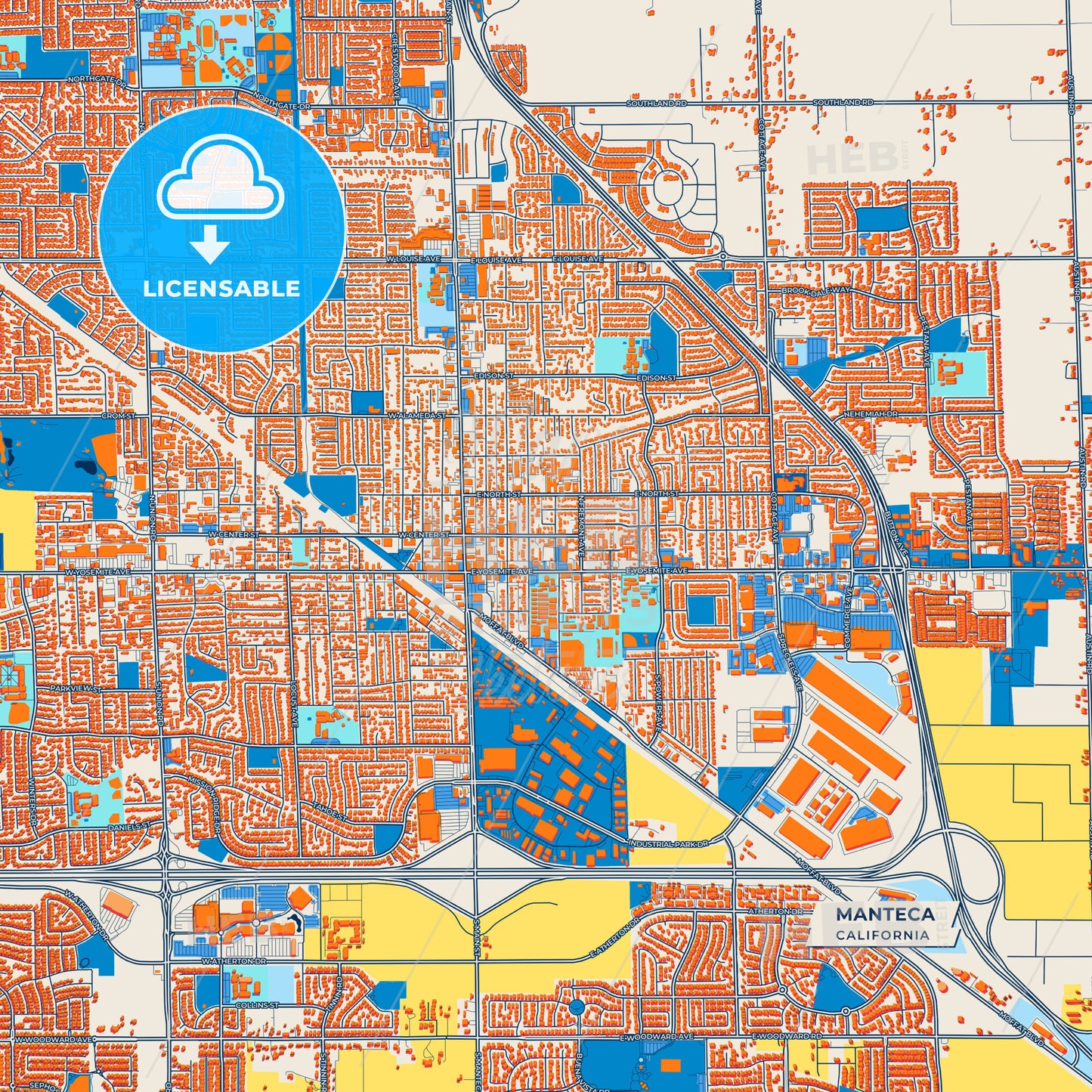 Canvas Print Template of Manteca Street Map