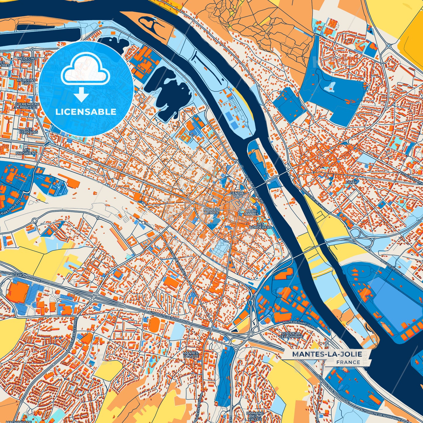 Canvas Print Template of Mantes-la-Jolie Street Map