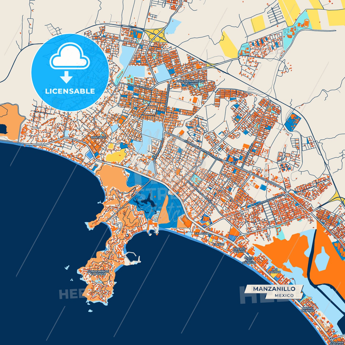 Canvas Print Template of Manzanillo Street Map