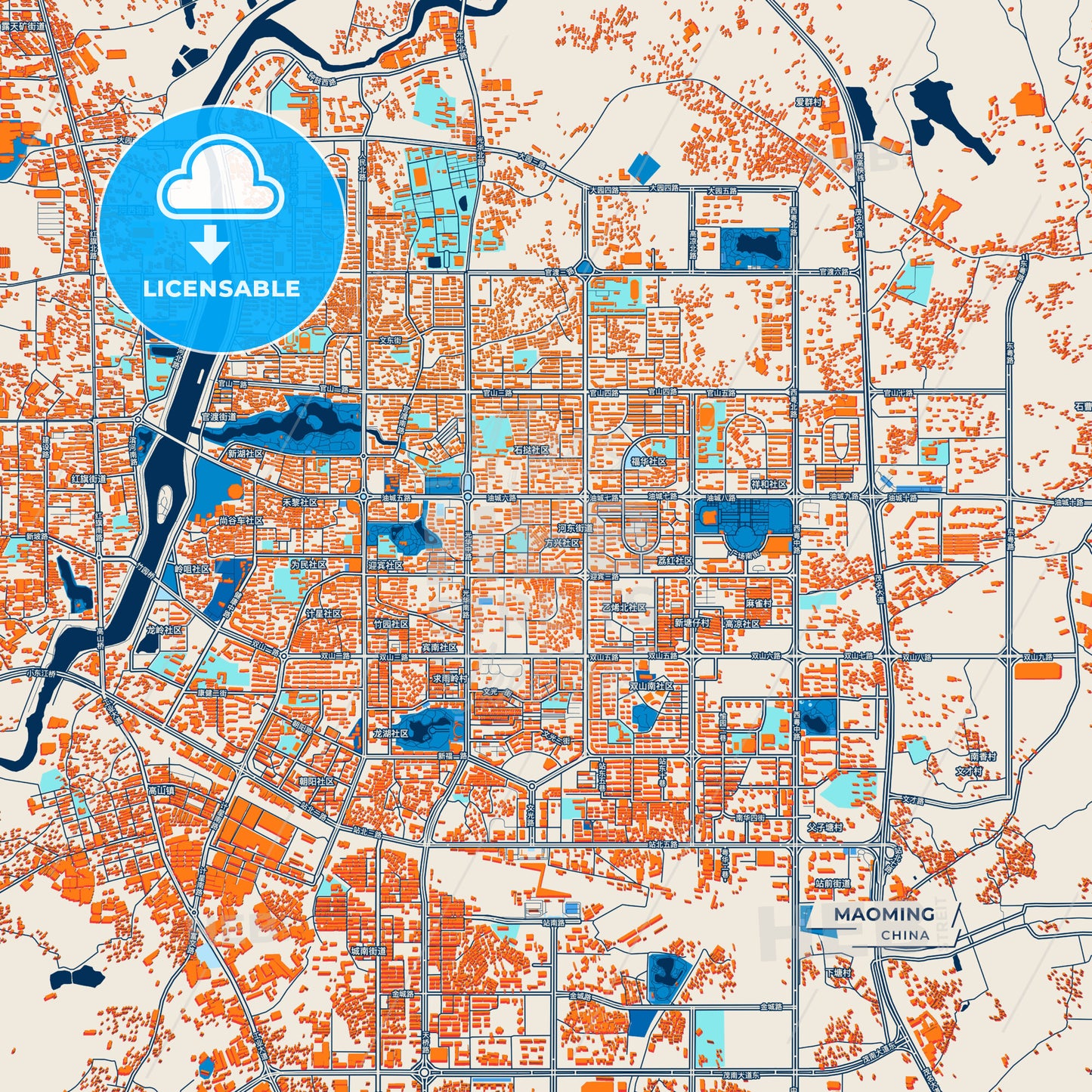 Canvas Print Template of Maoming Street Map