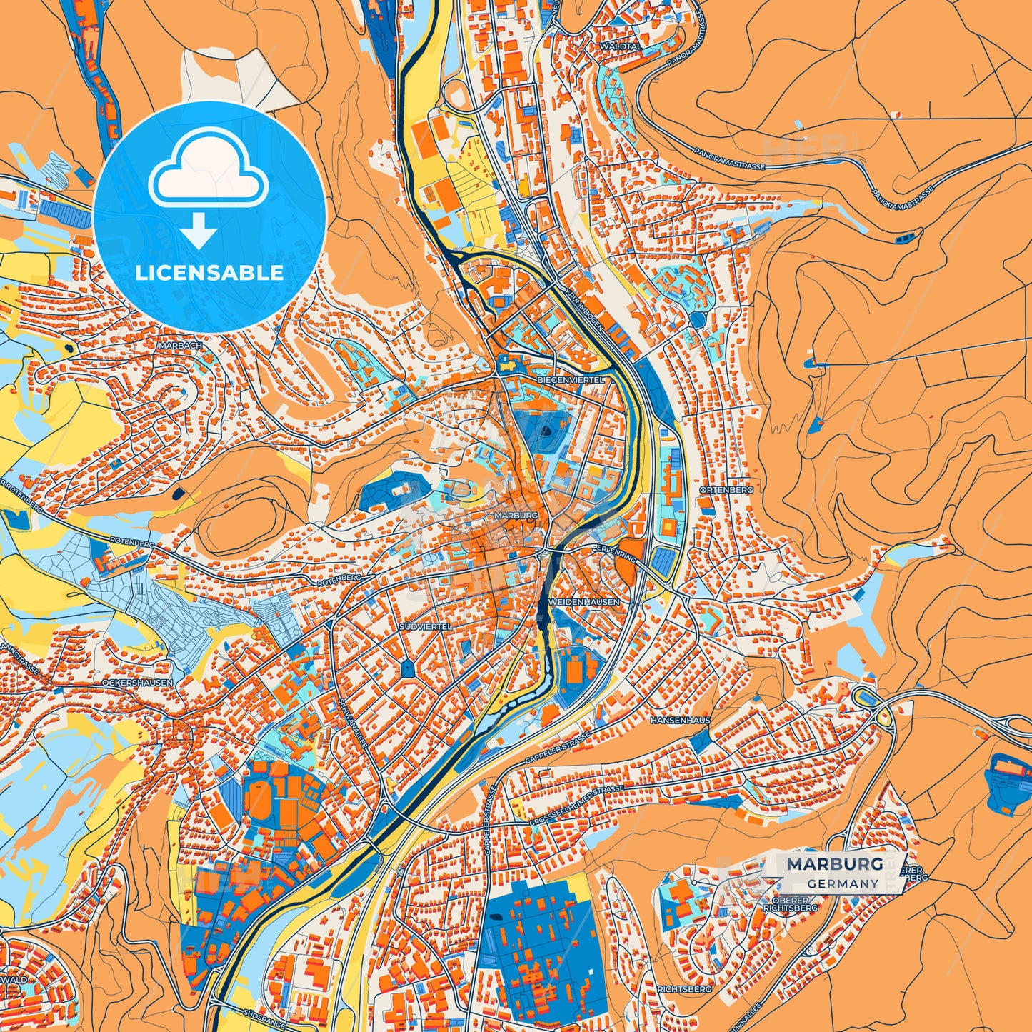 Canvas Print Template of Marburg Street Map
