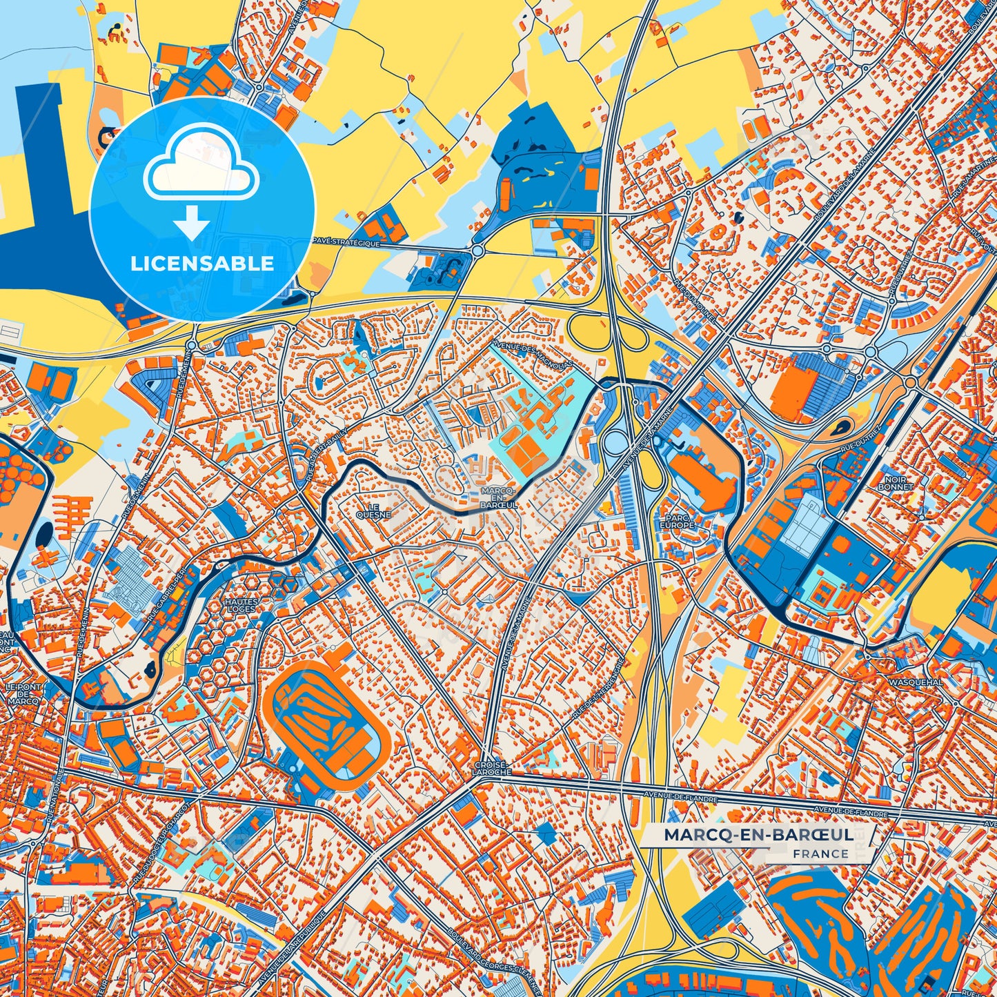 Canvas Print Template of Marcq-en-Barœul Street Map