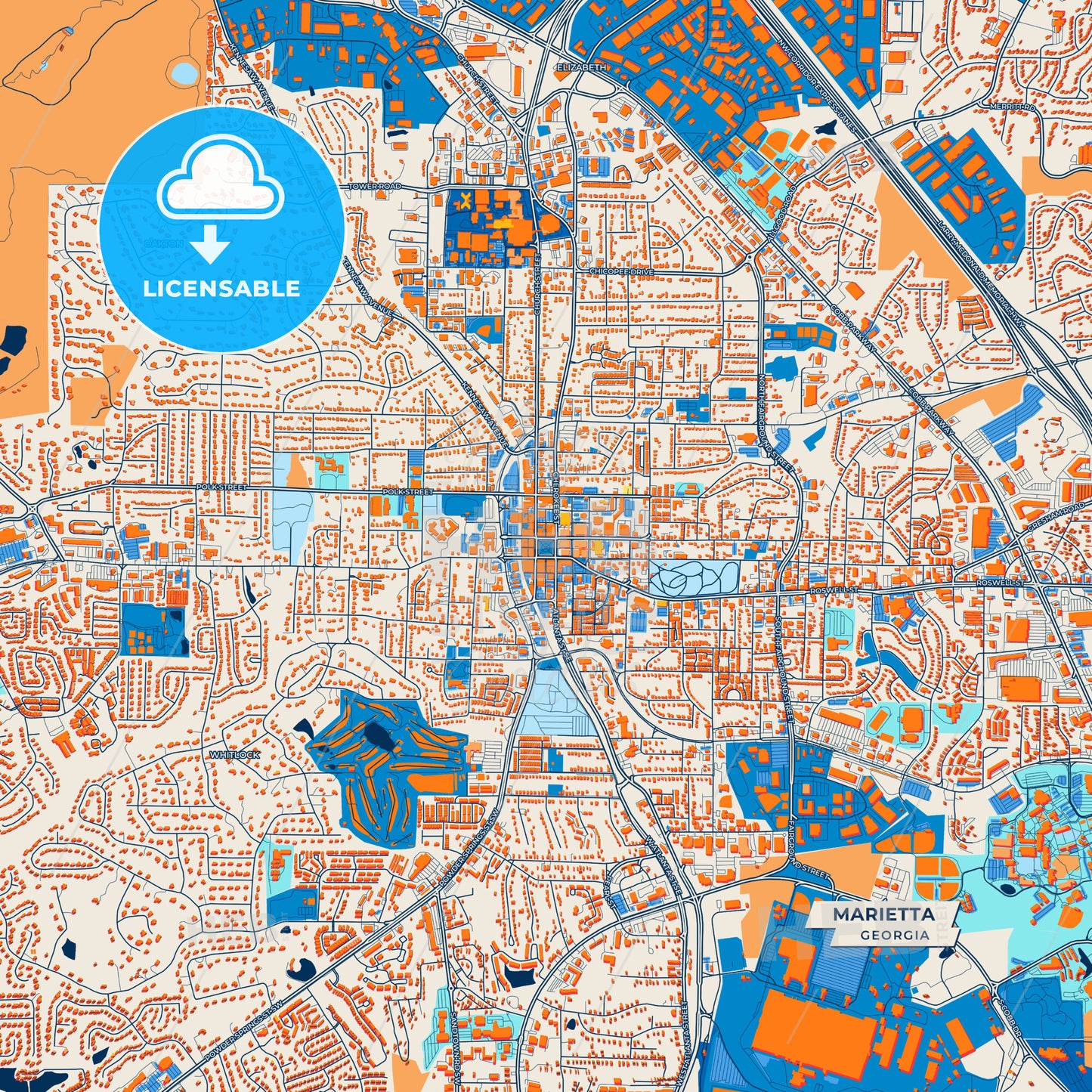 Canvas Print Template of Marietta Street Map