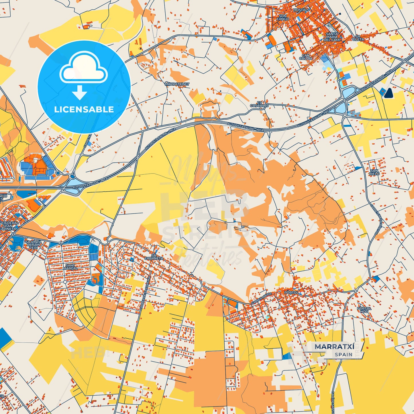 Canvas Print Template of Marratxí Street Map