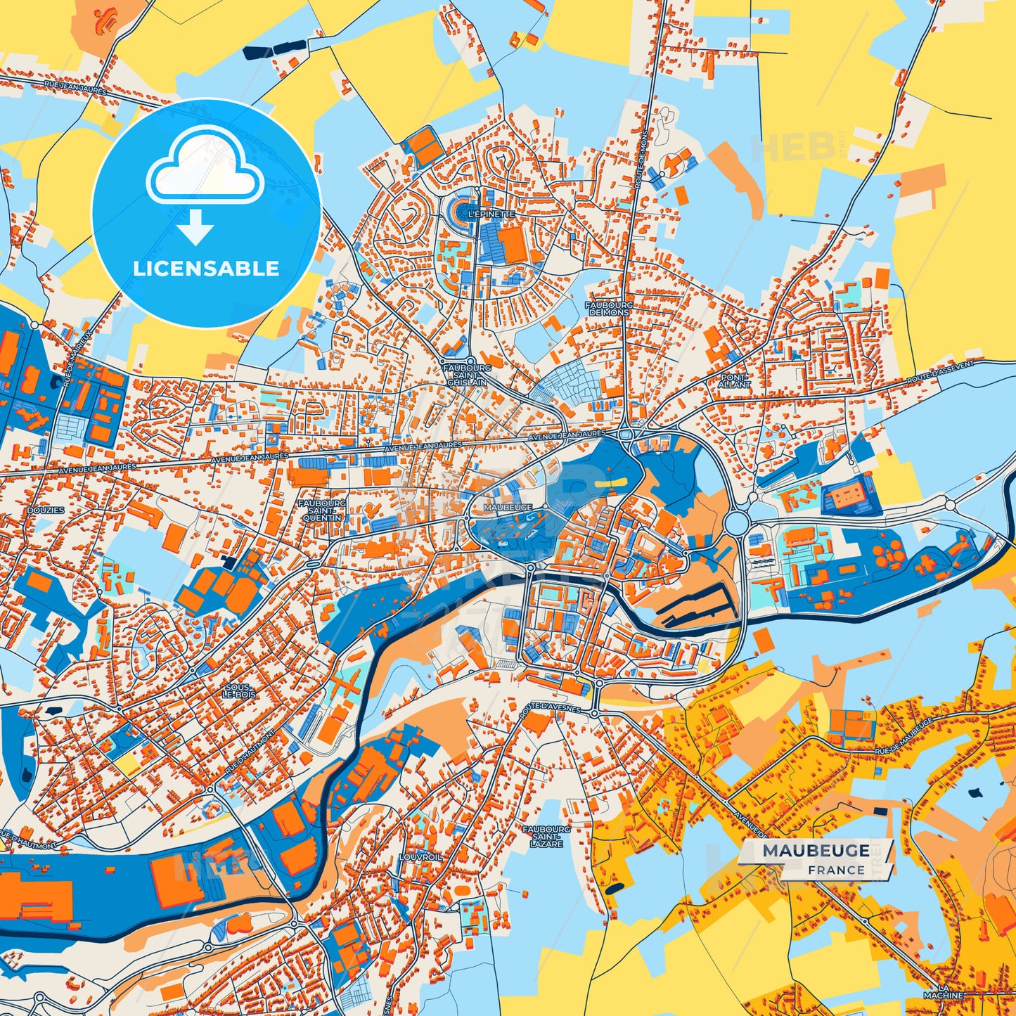 Canvas Print Template of Maubeuge Street Map