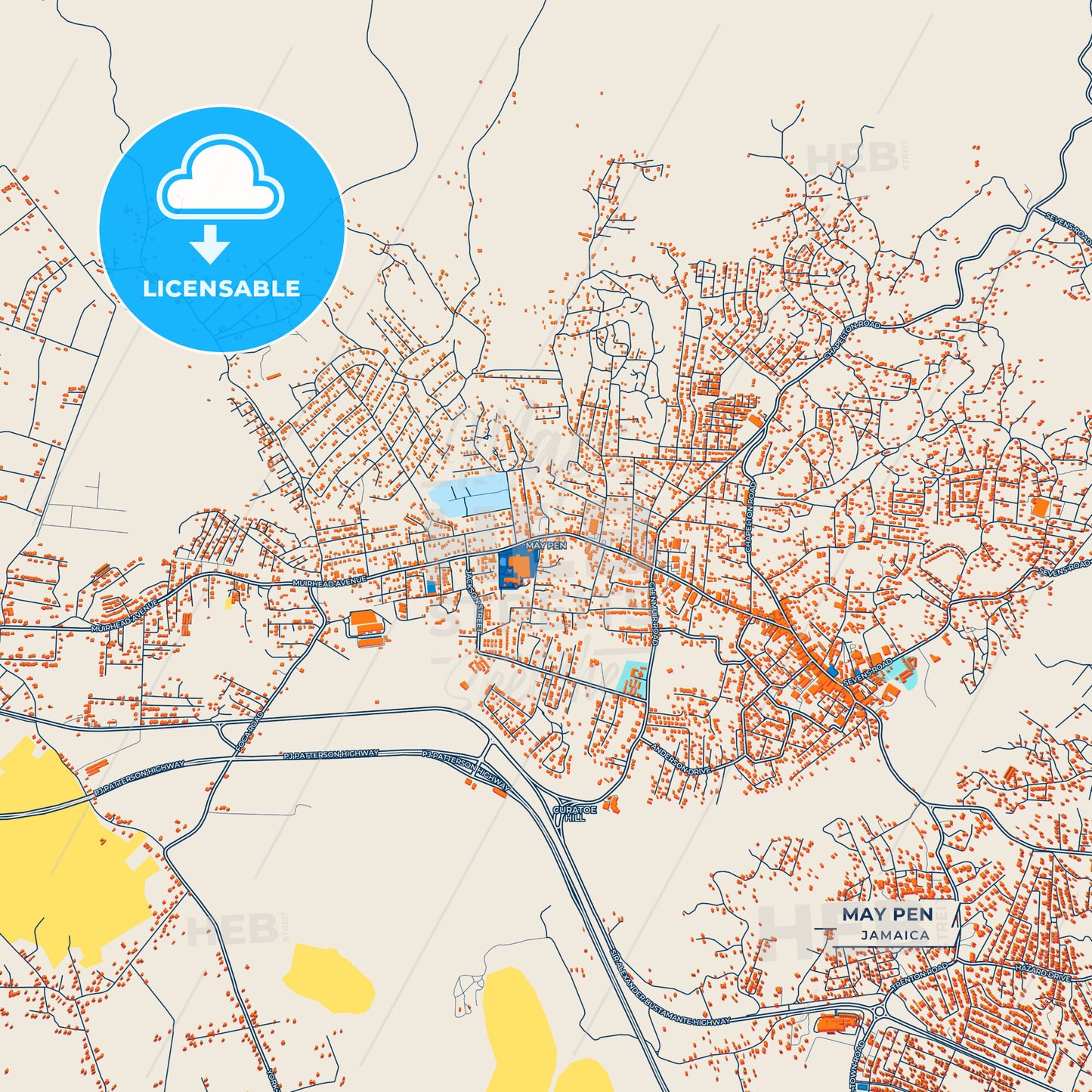 Canvas Print Template of May Pen Street Map