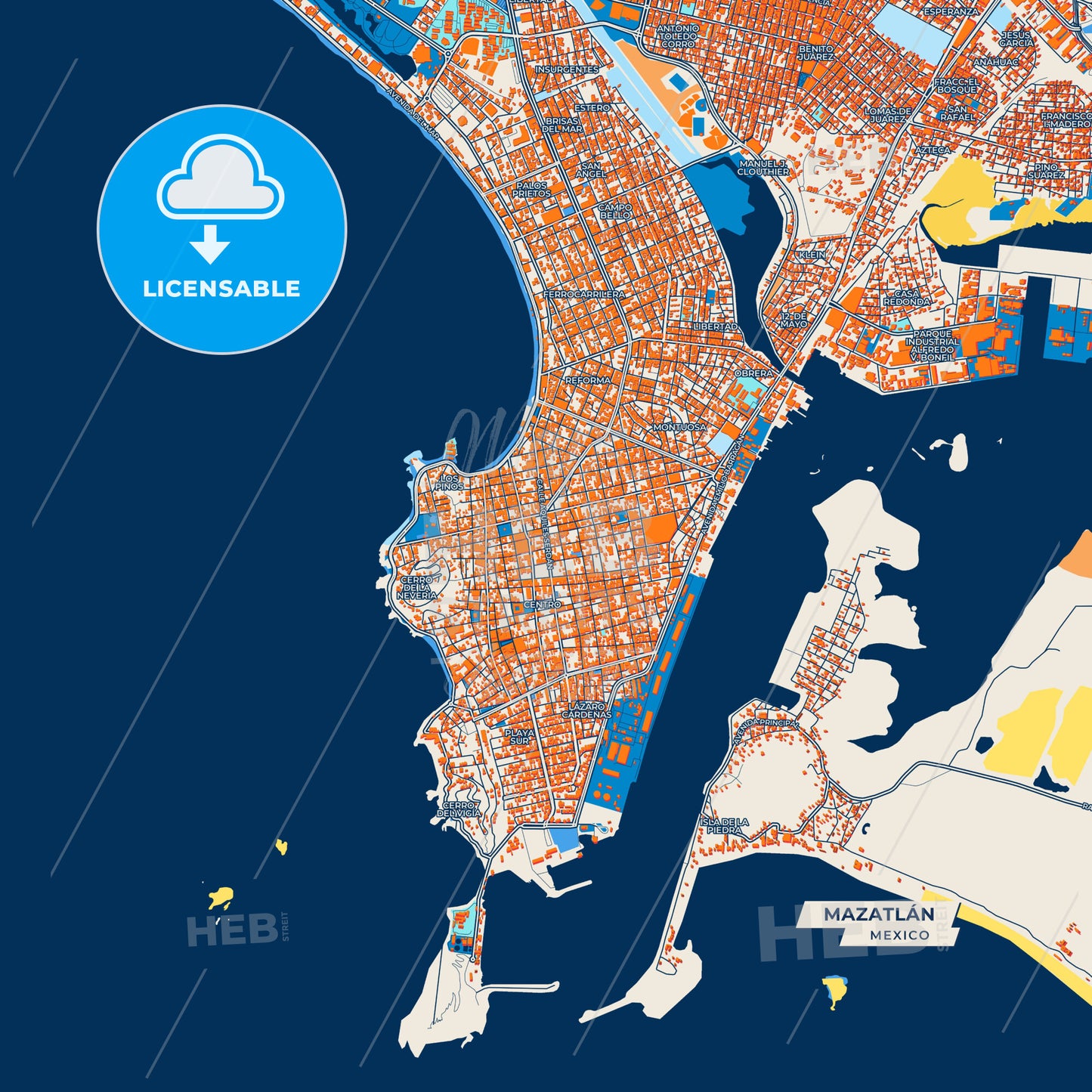 Canvas Print Template of Mazatlán Street Map