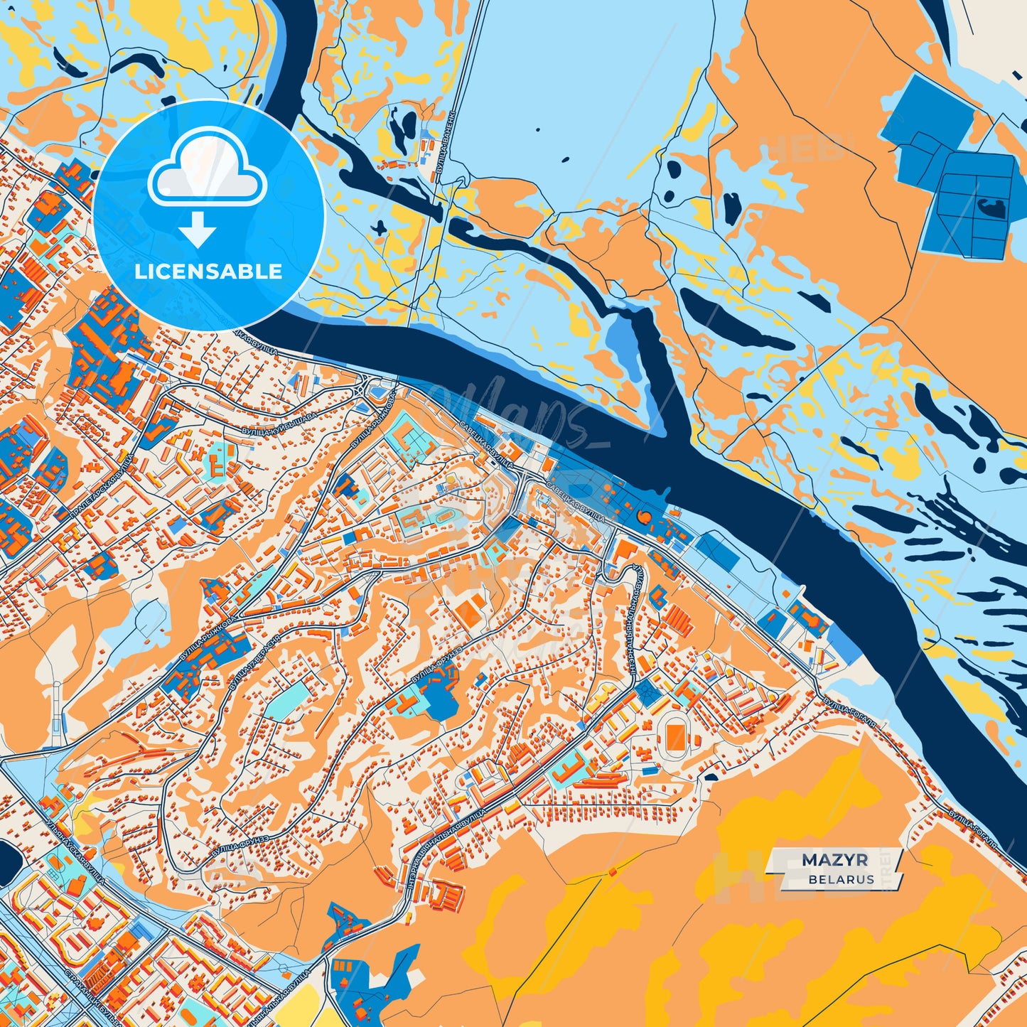 Canvas Print Template of Mazyr Street Map