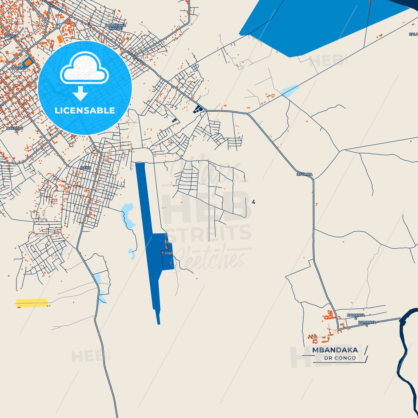 Canvas Print Template of Mbandaka Street Map