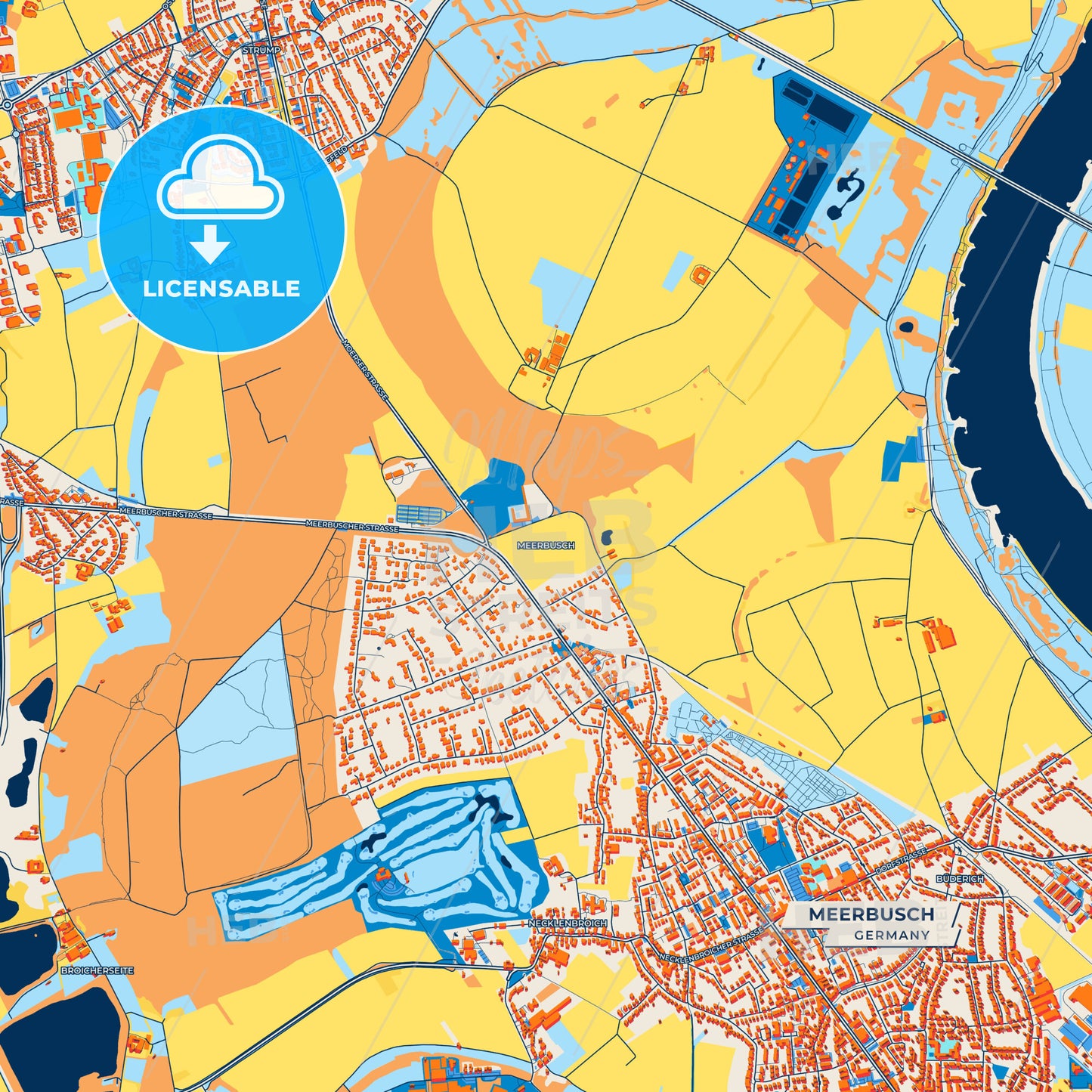 Canvas Print Template of Meerbusch Street Map