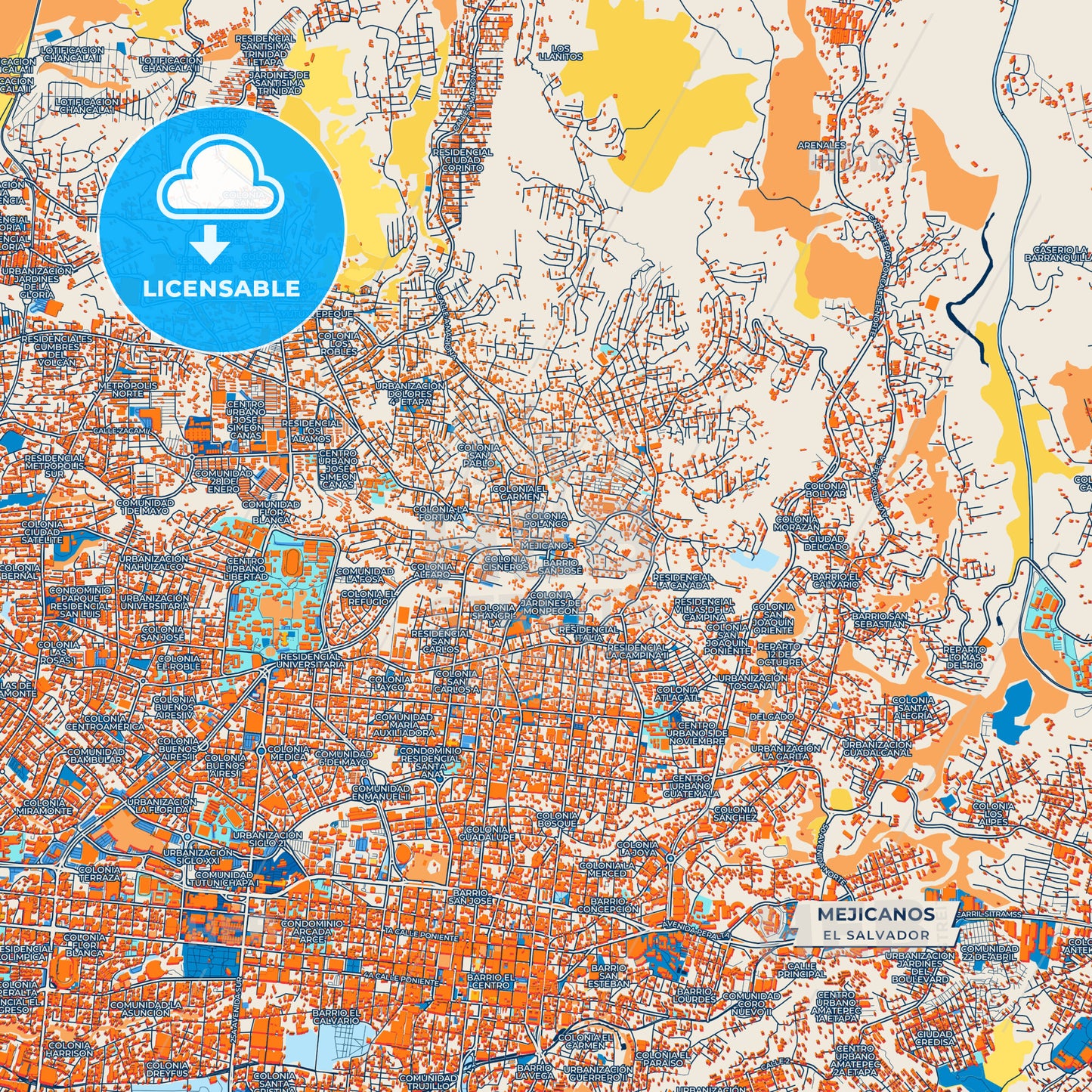 Canvas Print Template of Mejicanos Street Map