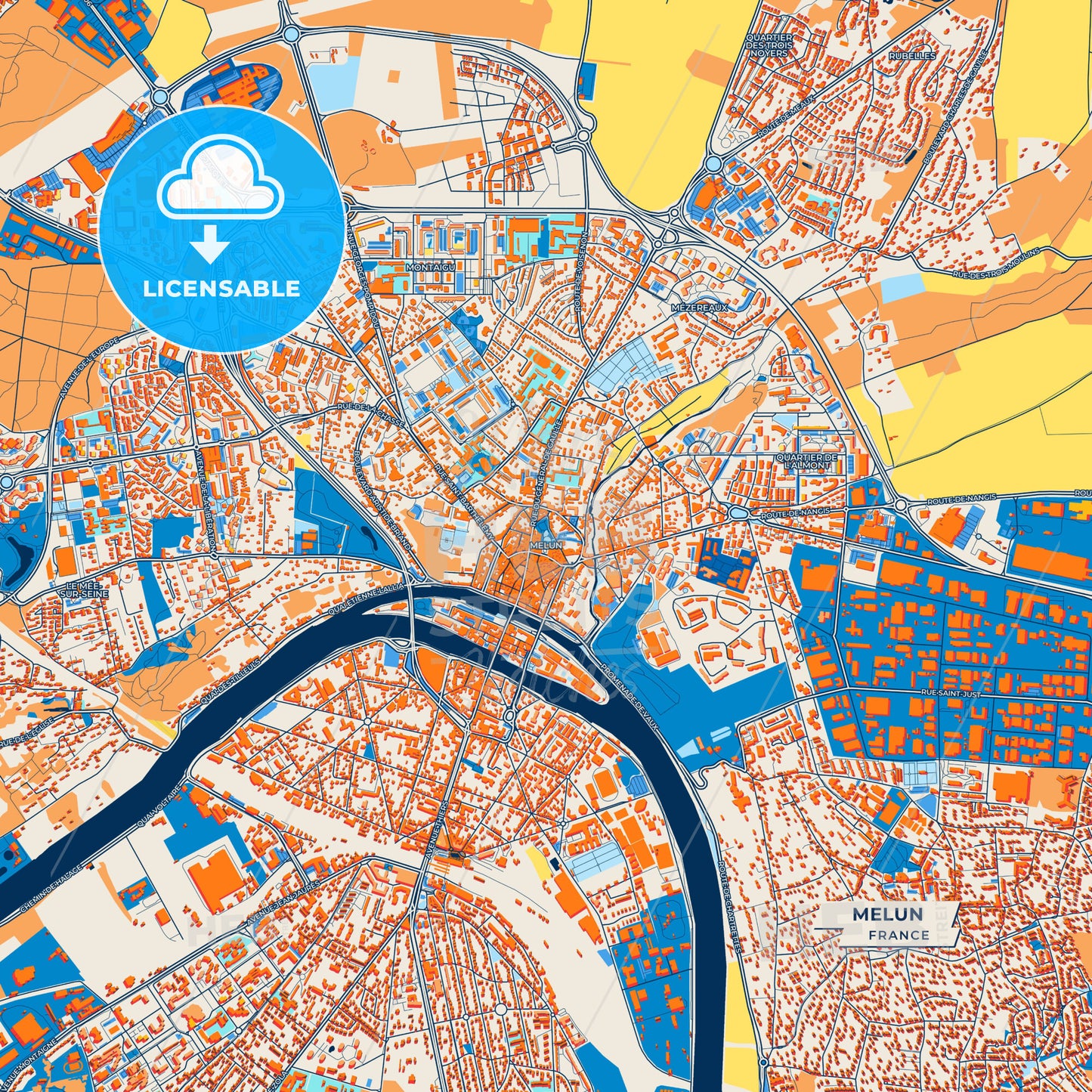 Canvas Print Template of Melun Street Map