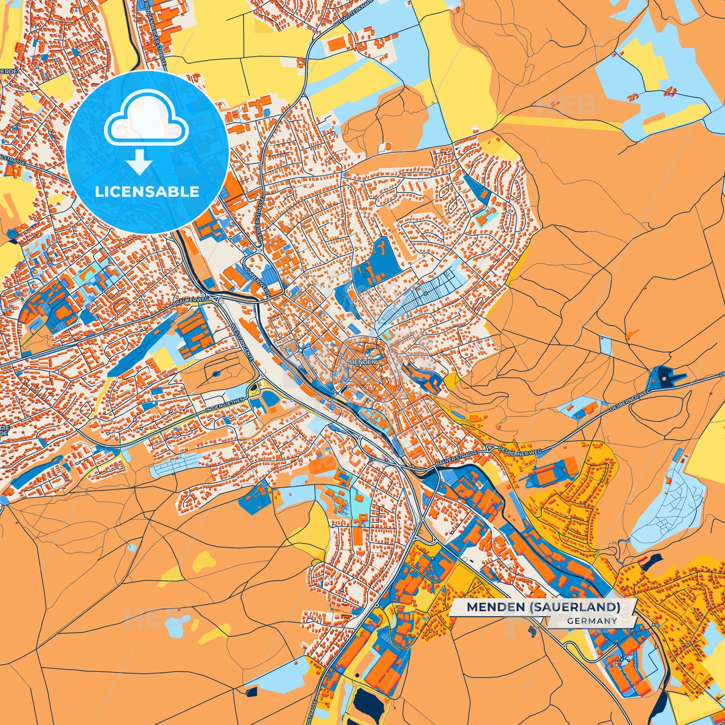 Canvas Print Template of Menden (Sauerland) Street Map