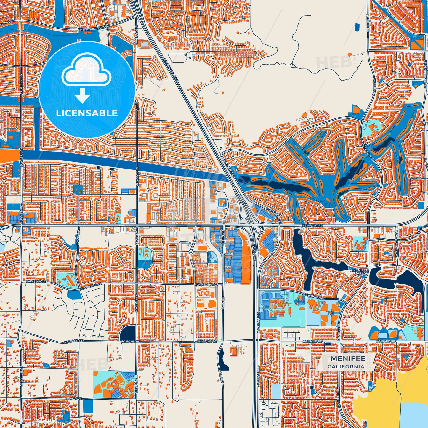 Canvas Print Template of Menifee Street Map