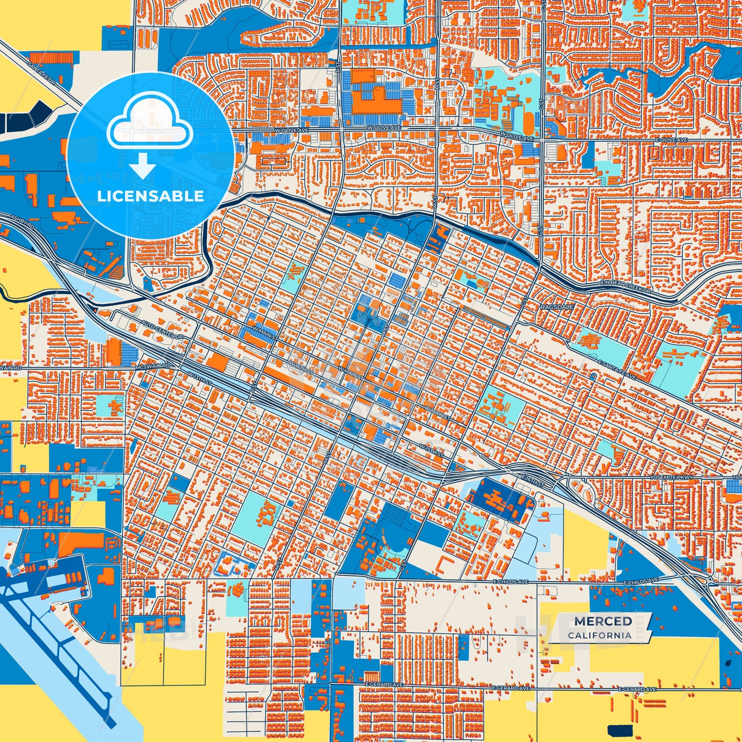 Canvas Print Template of Merced Street Map