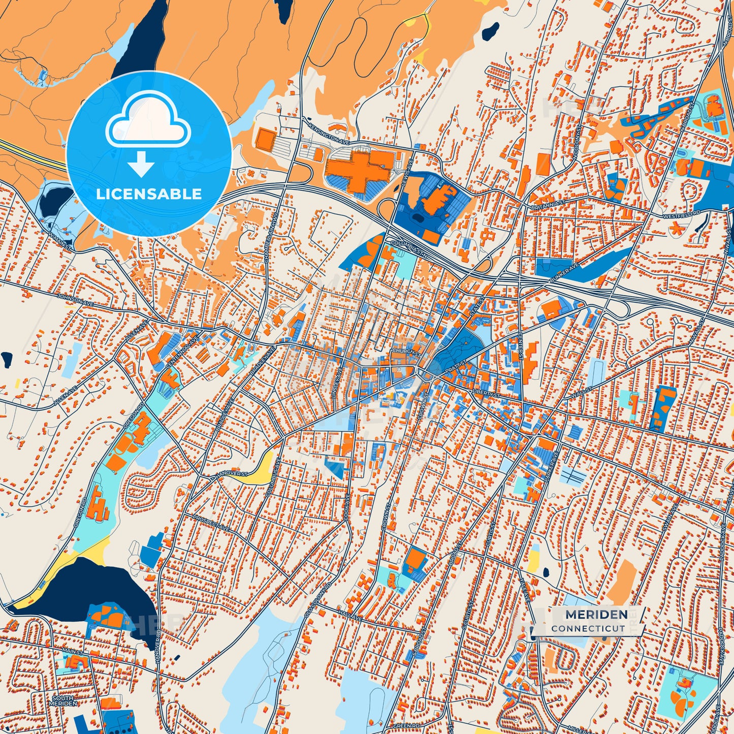Canvas Print Template of Meriden Street Map