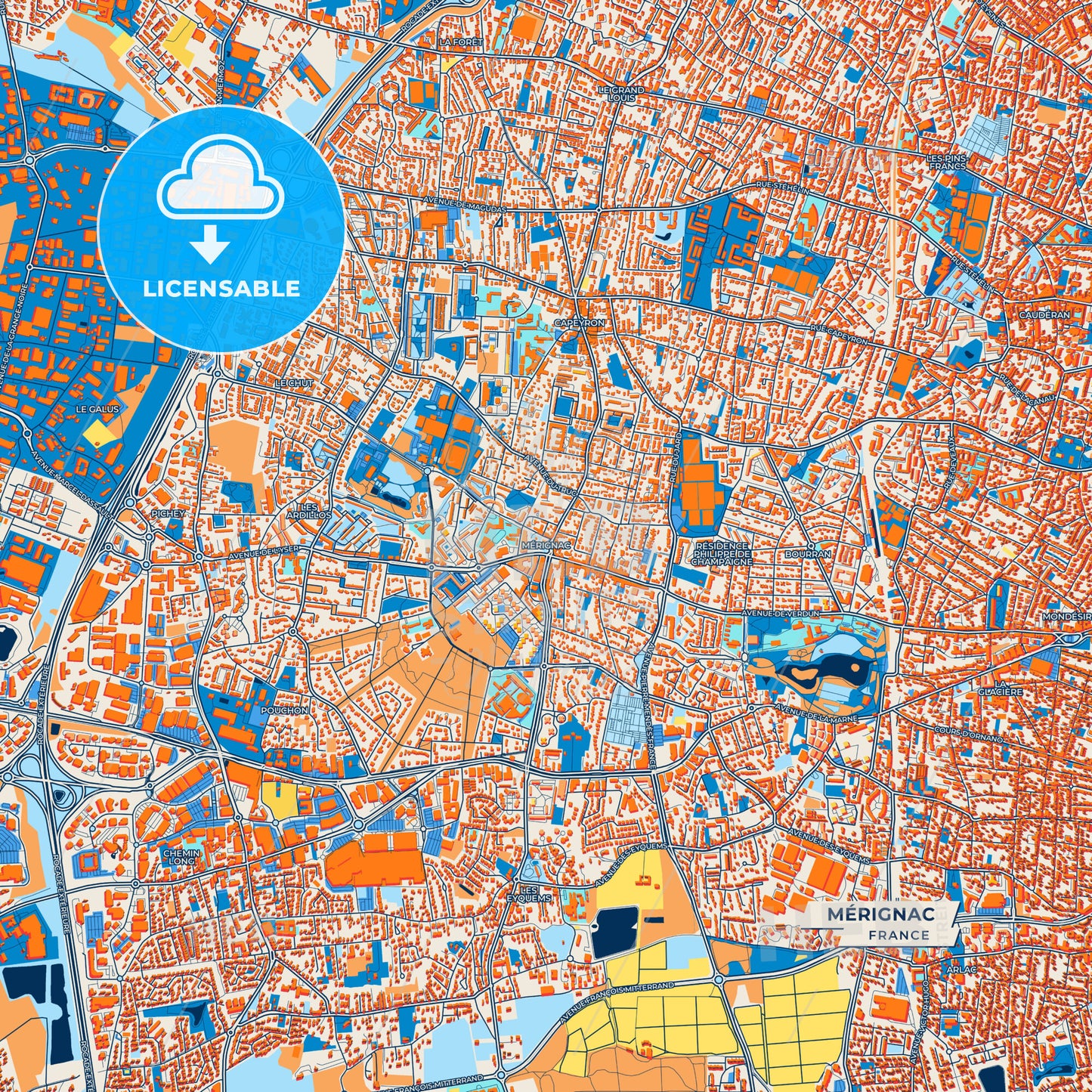 Canvas Print Template of Mérignac Street Map