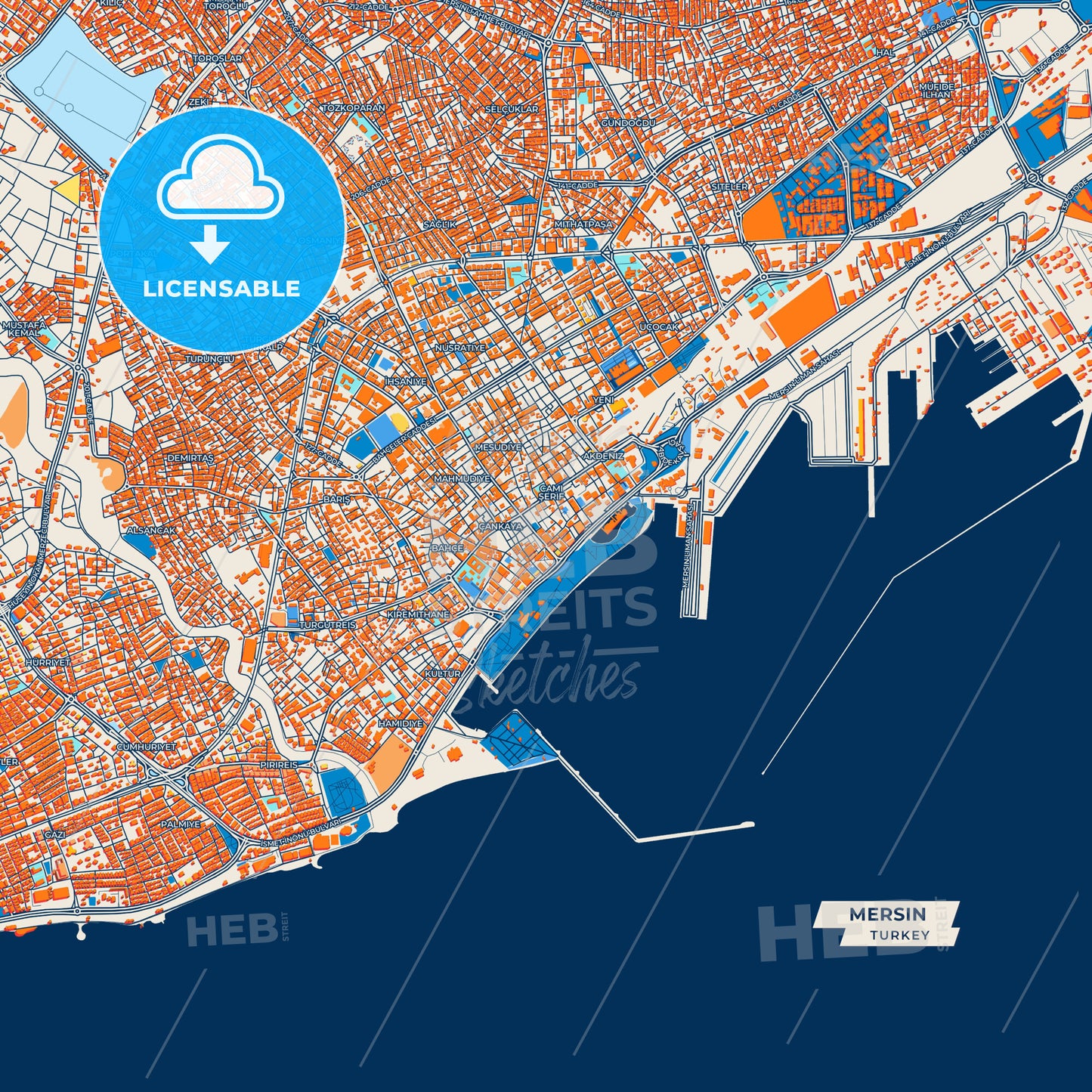 Canvas Print Template of Mersin Street Map