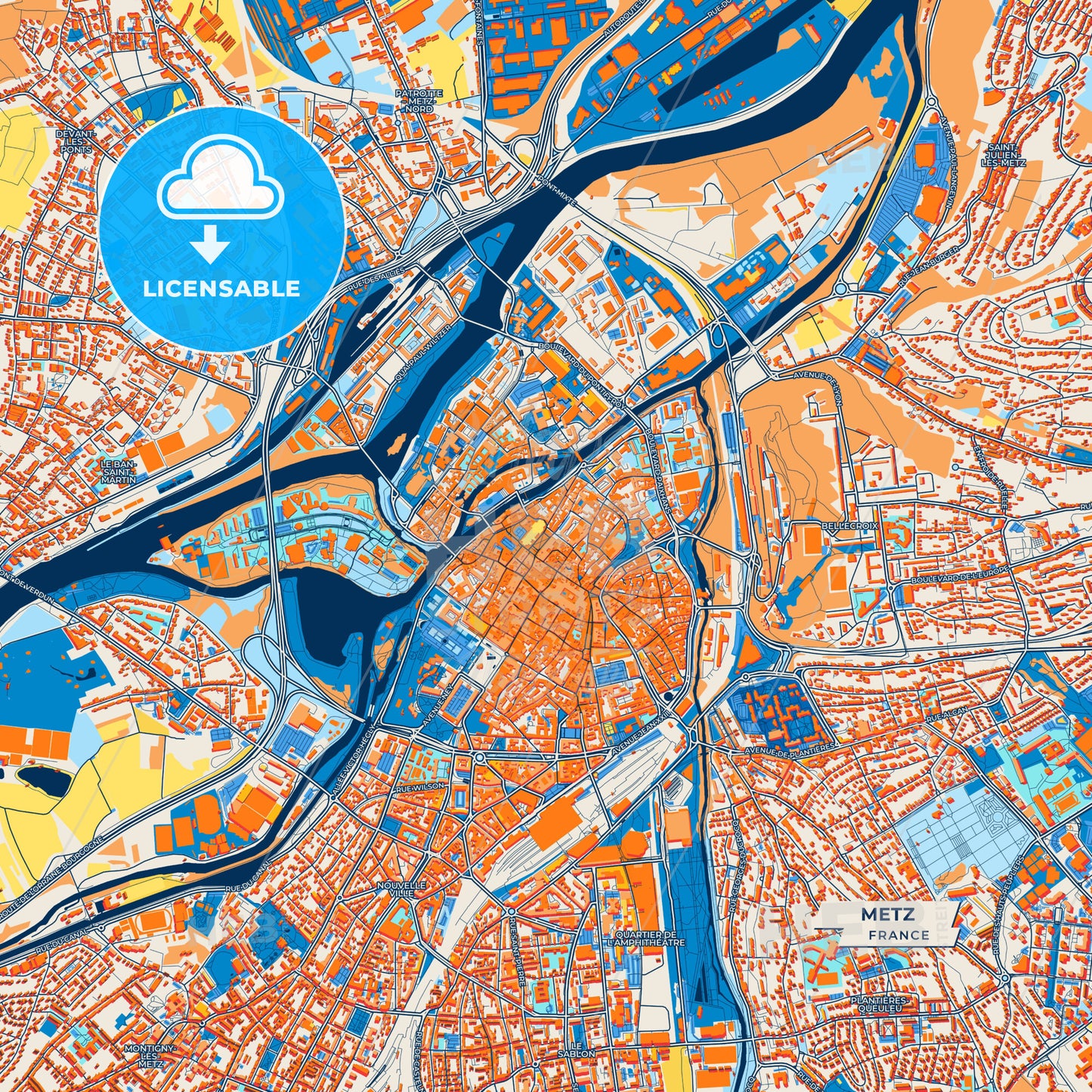 Canvas Print Template of Metz Street Map