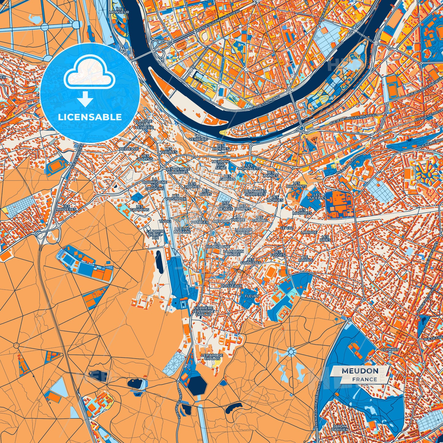 Canvas Print Template of Meudon Street Map