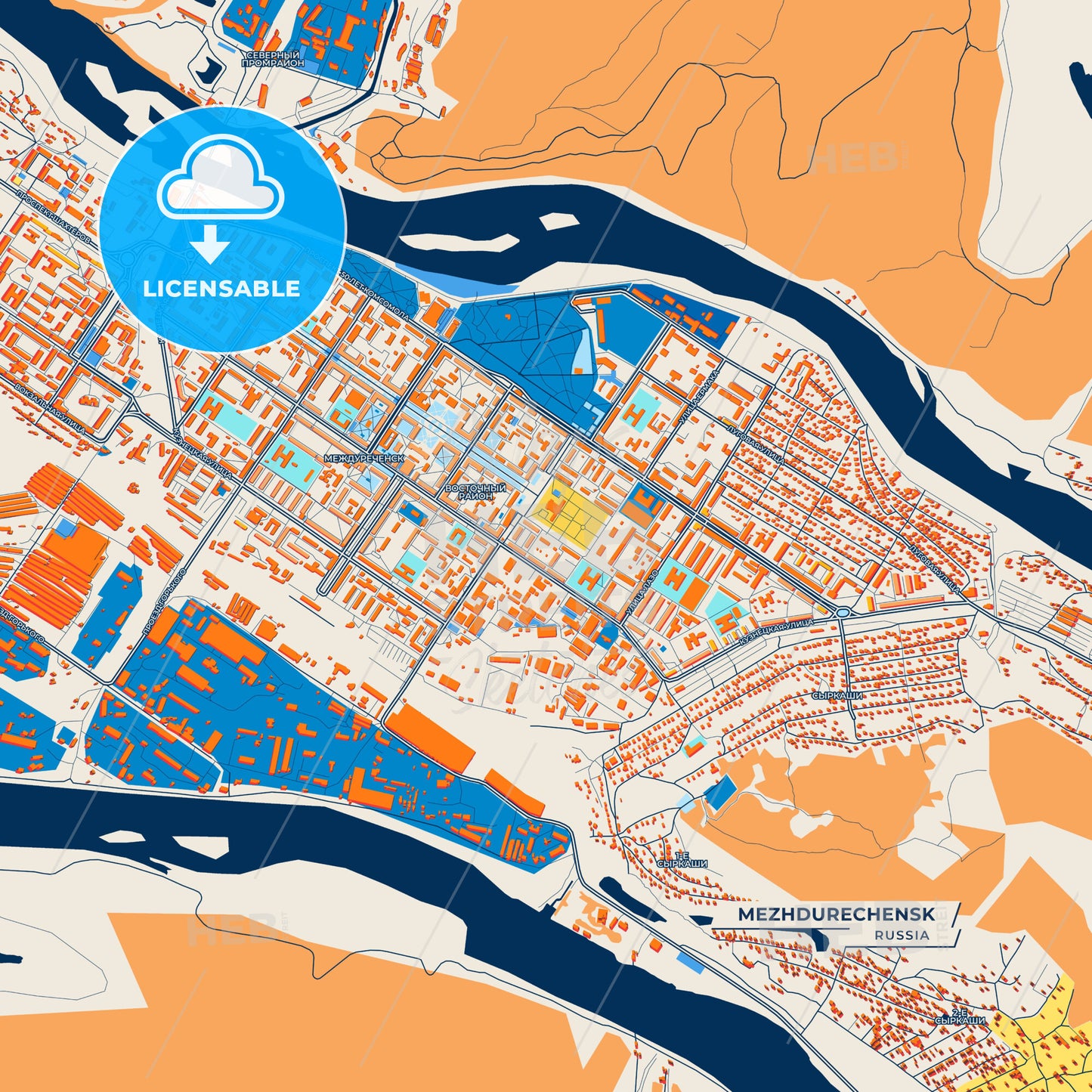 Canvas Print Template of Mezhdurechensk Street Map