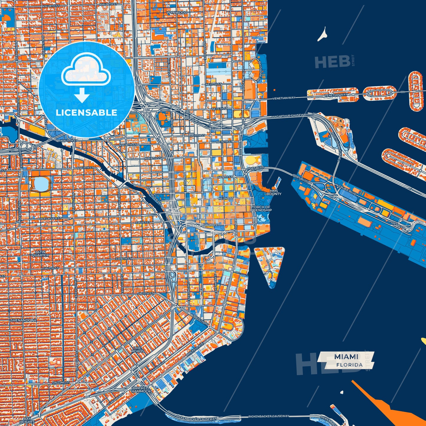 Canvas Print Template of Miami Street Map