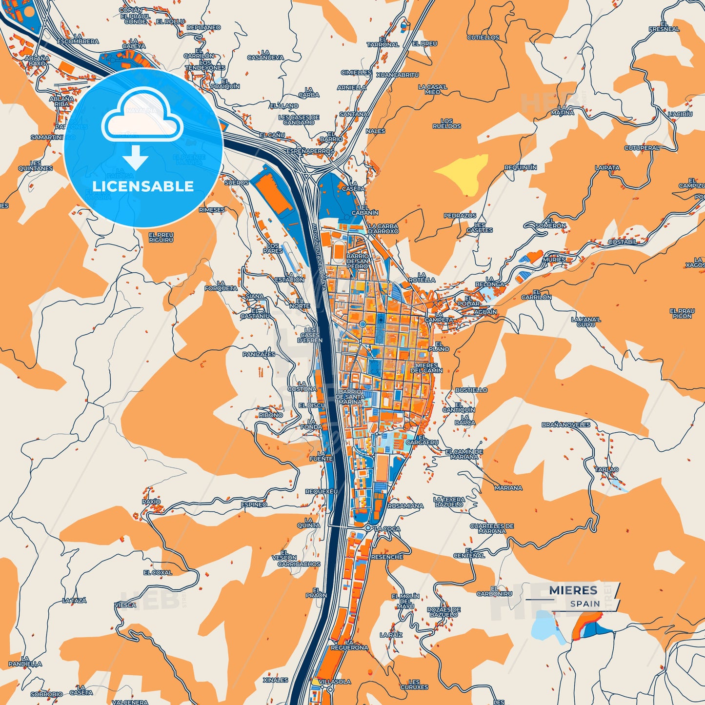 Canvas Print Template of Mieres Street Map