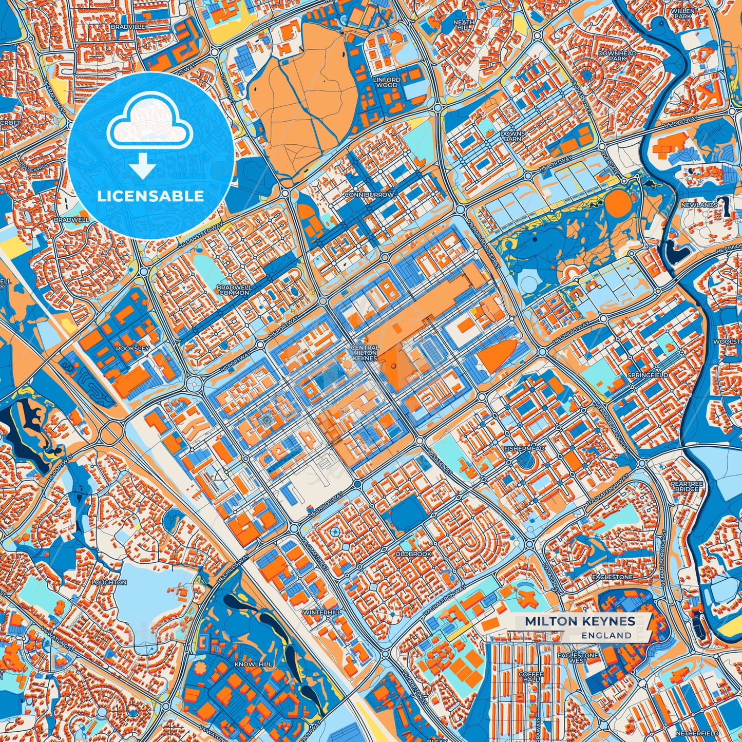 Canvas Print Template of Milton Keynes Street Map