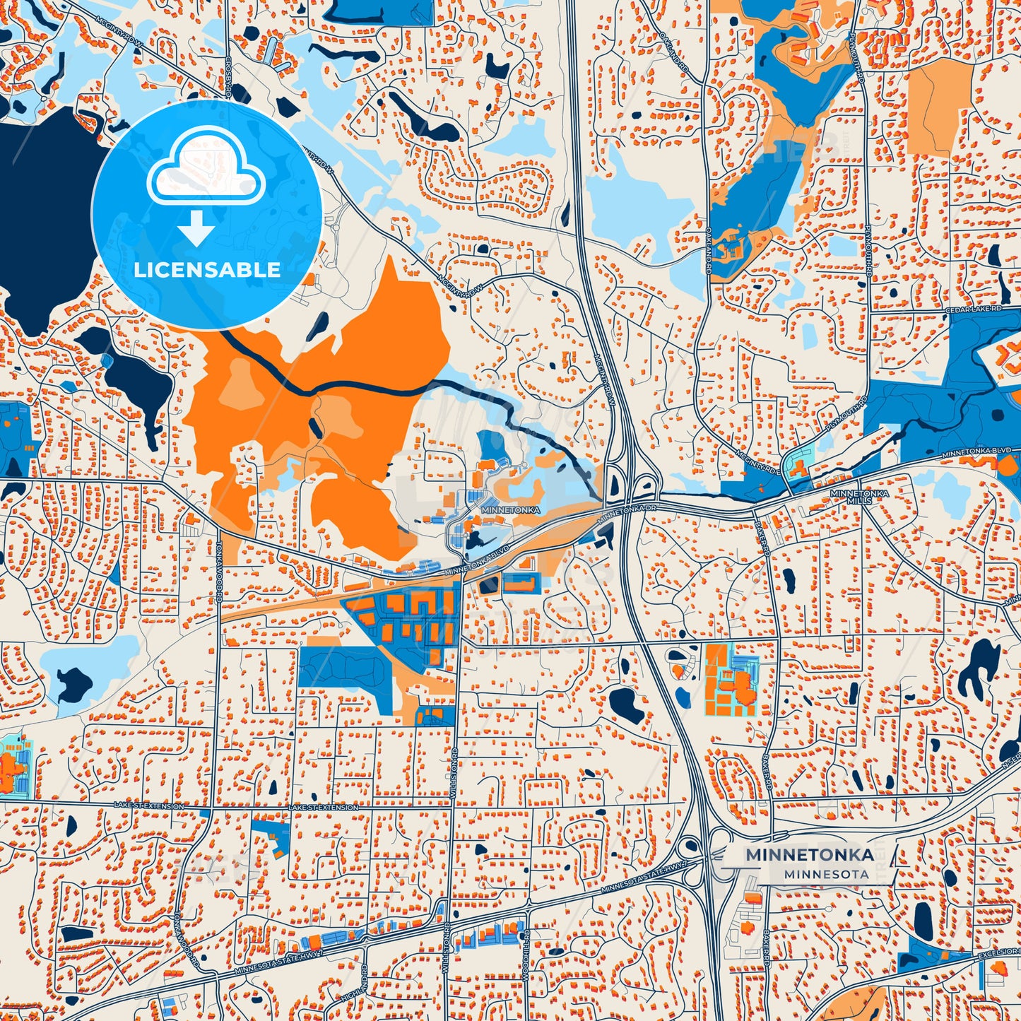 Canvas Print Template of Minnetonka Street Map